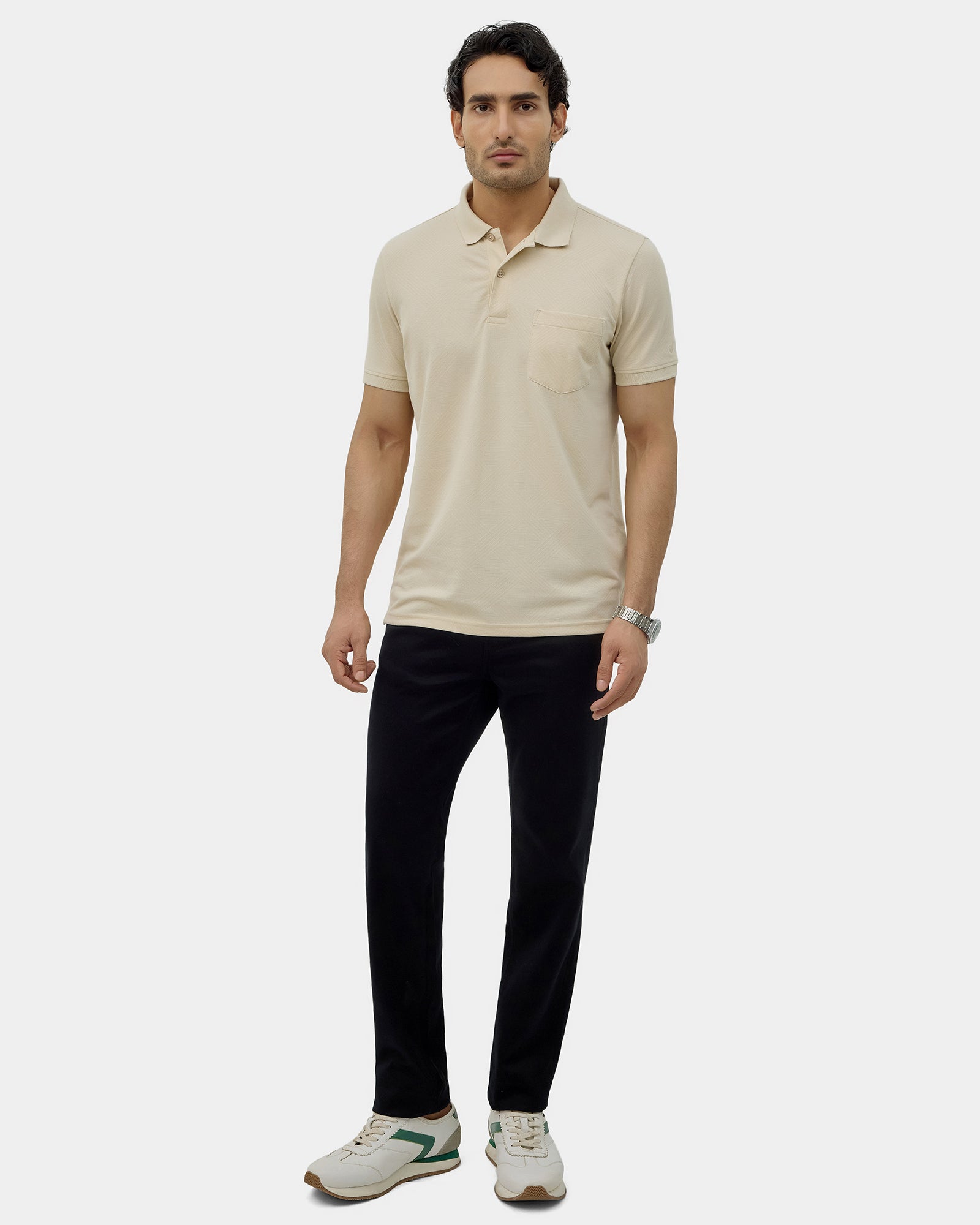 Almond Beige Textured Polo - Lina