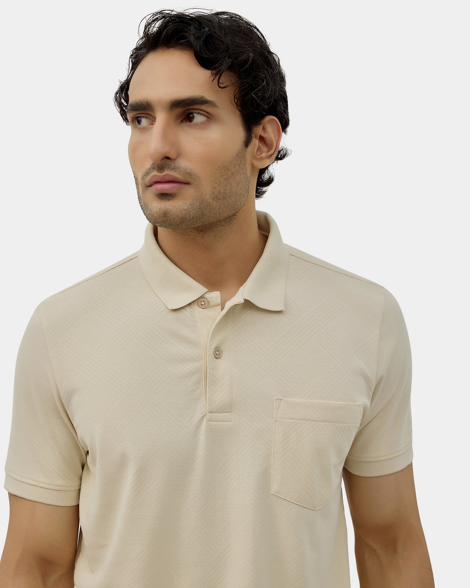 Almond Beige Textured Polo - Lina