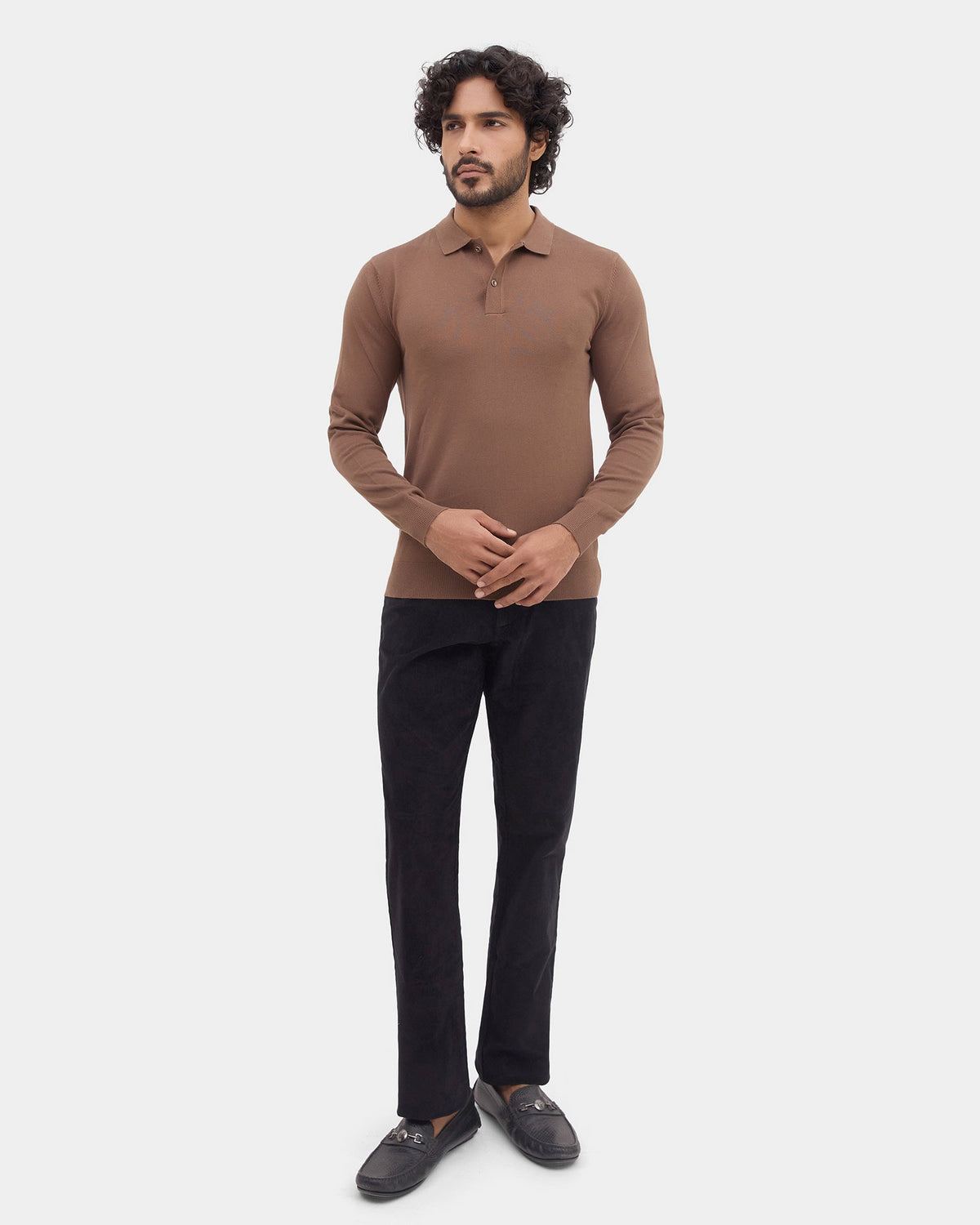 Bear Brown Polo Neck Solid Sweater - Mushroom