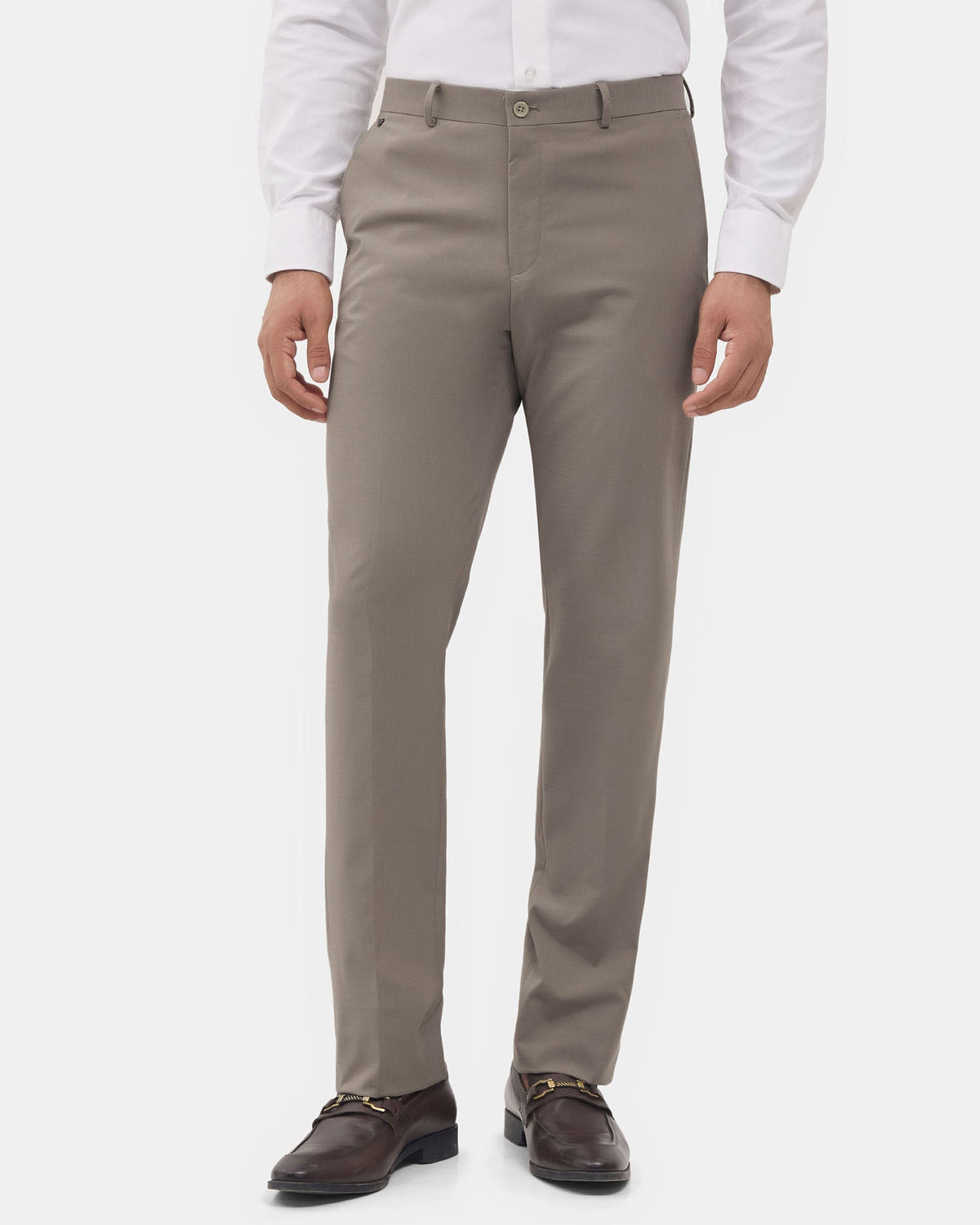 Beige Check Trouser - Fossil