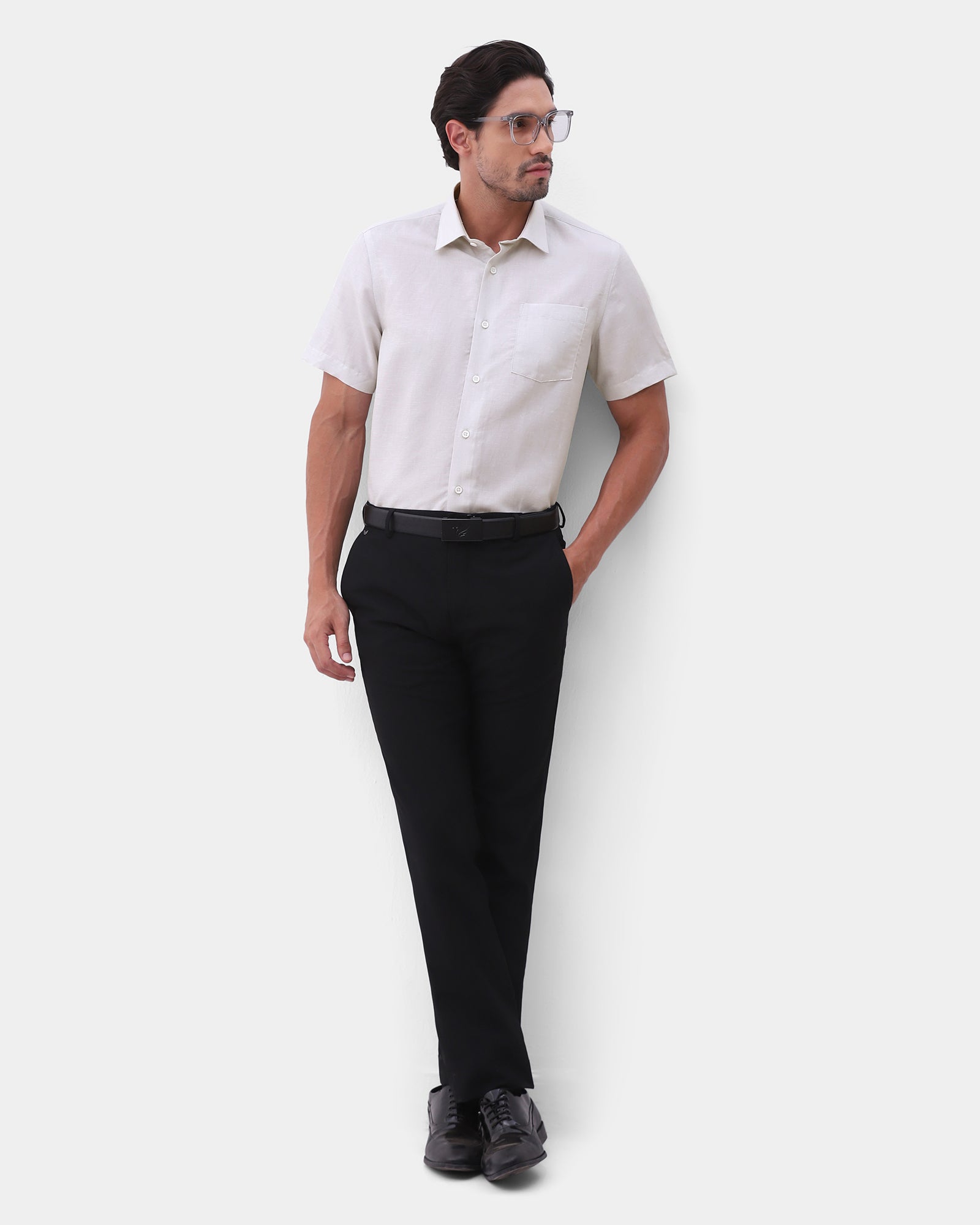 Beige Half Sleeve Linen Textured Shirt - Karter