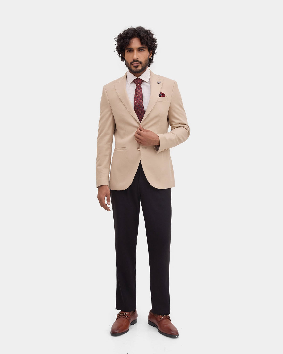 Beige Solid Blazer - Jaize