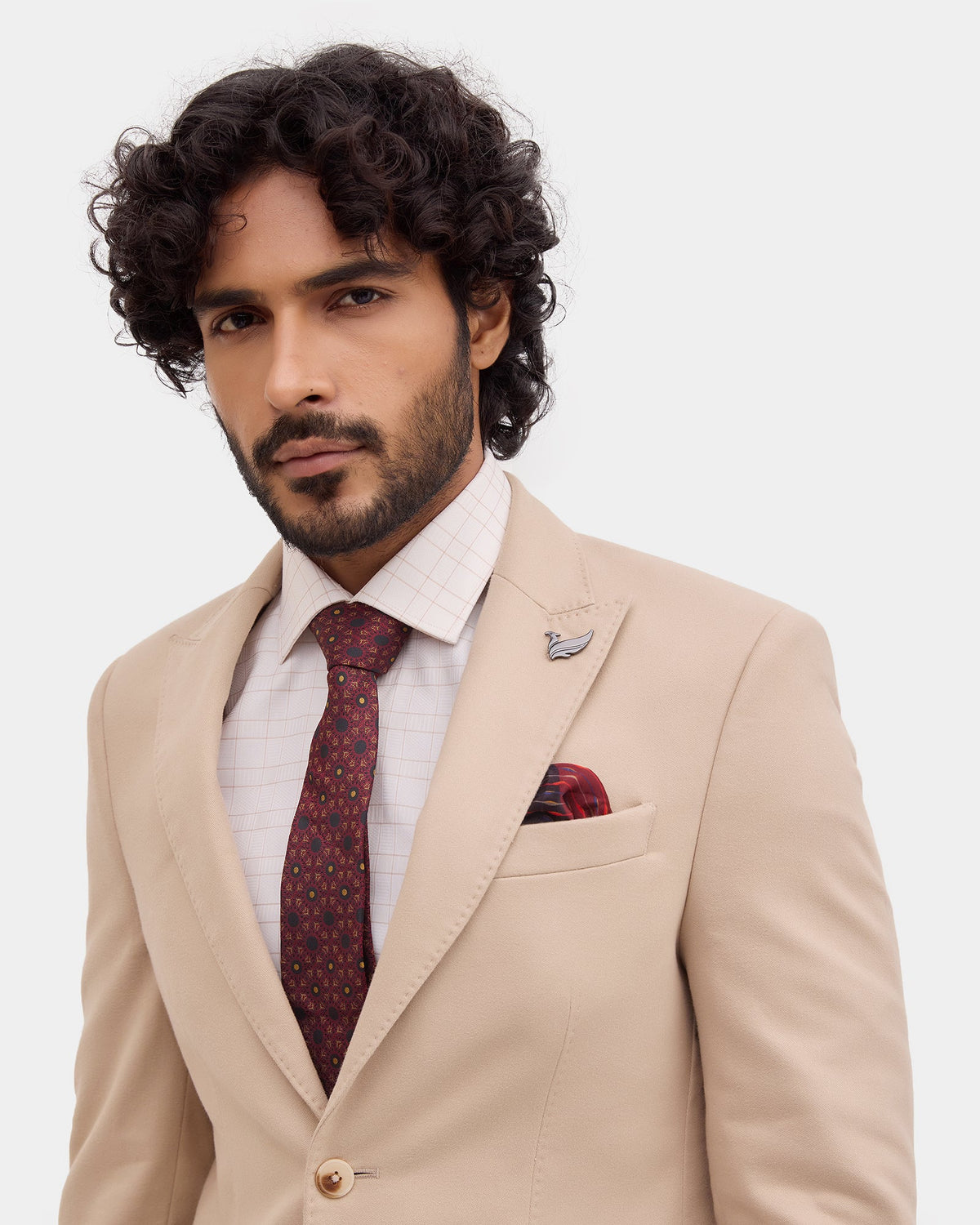 Beige Solid Blazer - Jaize