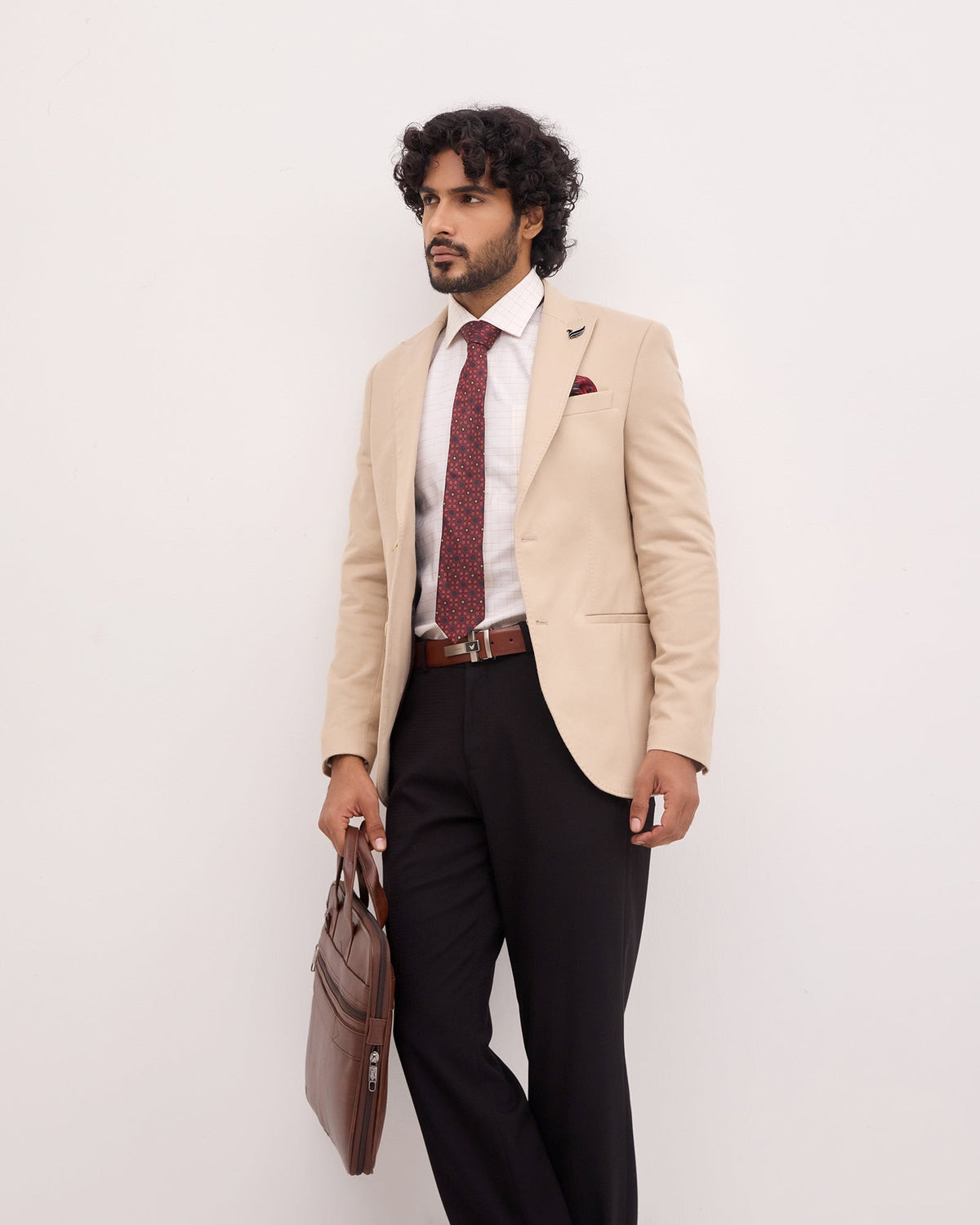 Beige Solid Blazer - Jaize
