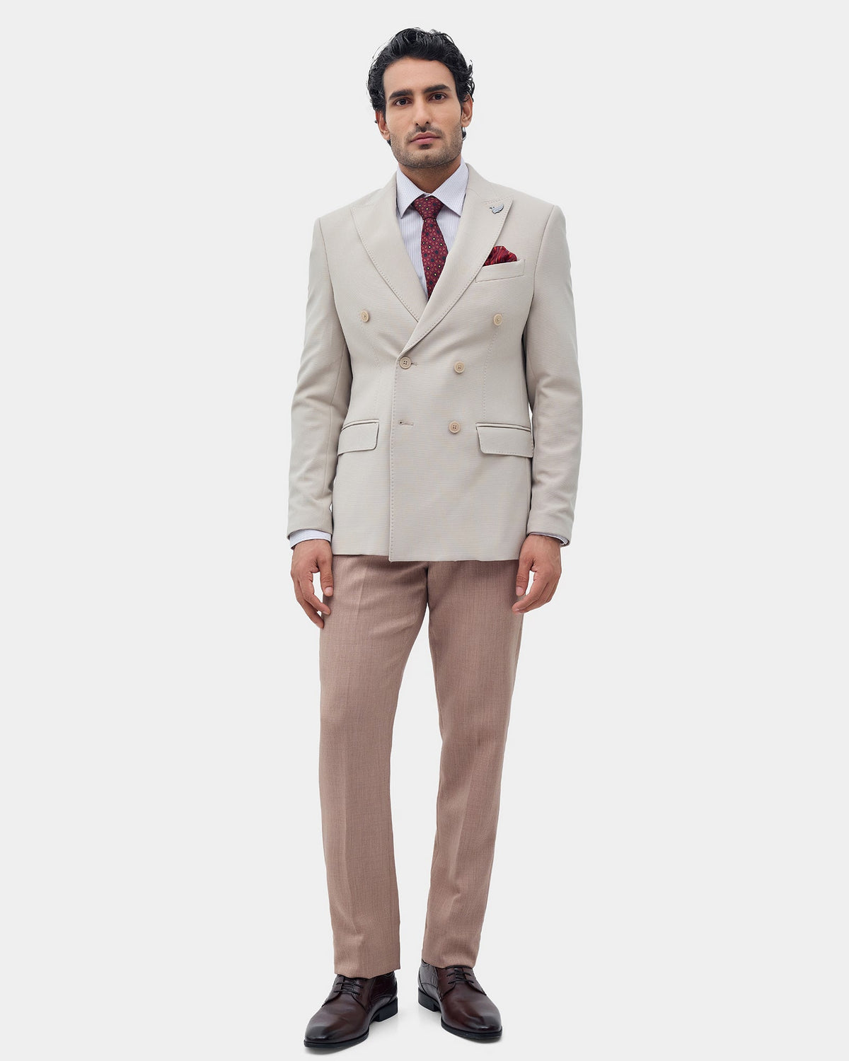 Beige Solid Blazer - Zemo