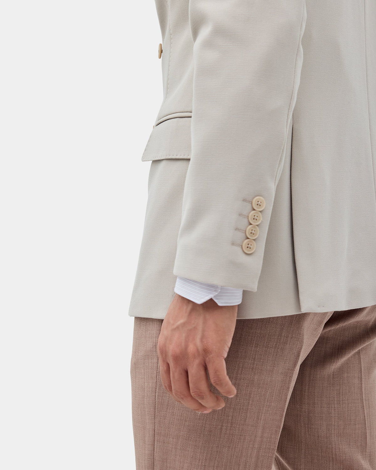 Beige Solid Blazer - Zemo