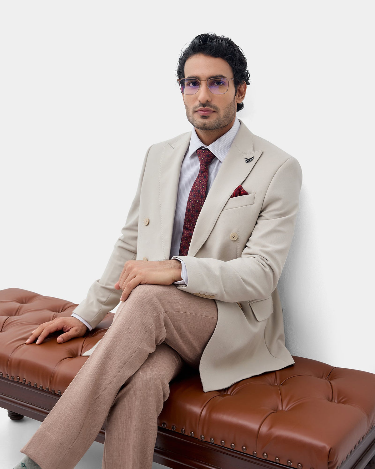 Beige Solid Blazer - Zemo