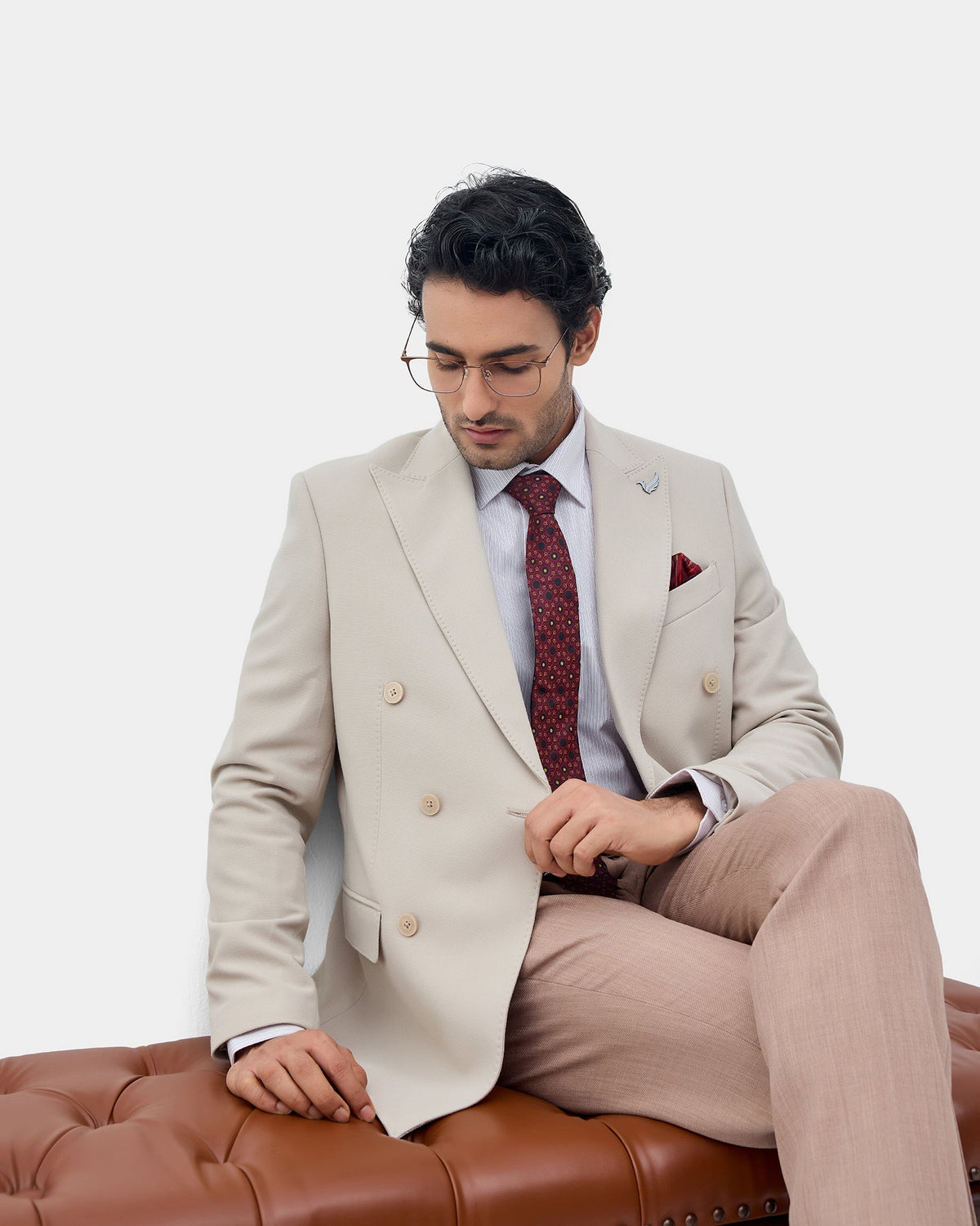 Beige Solid Blazer - Zemo