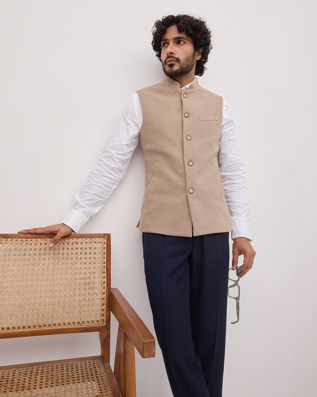 Beige Solid Waistcoat - Ruson