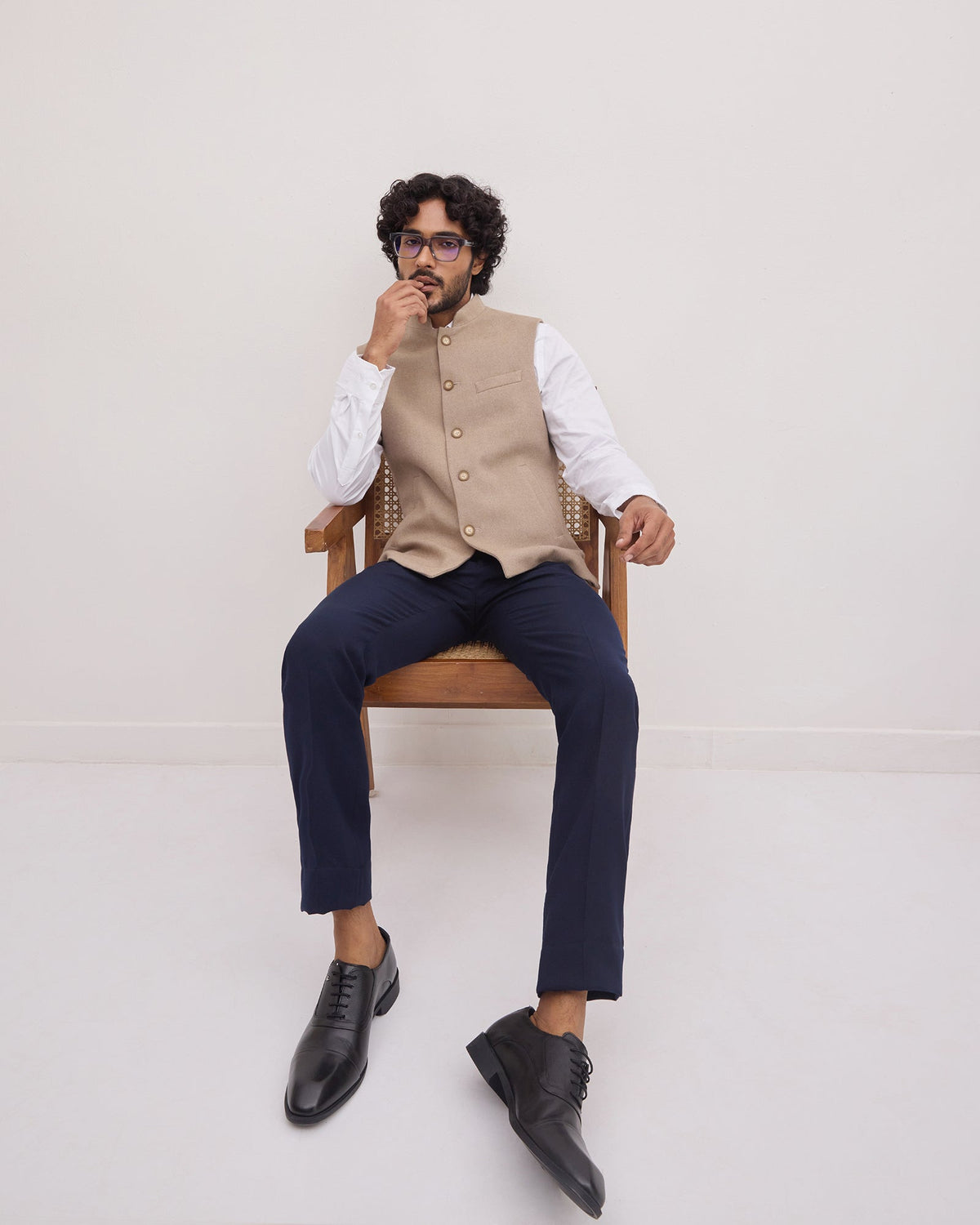 Beige Solid Waistcoat - Ruson