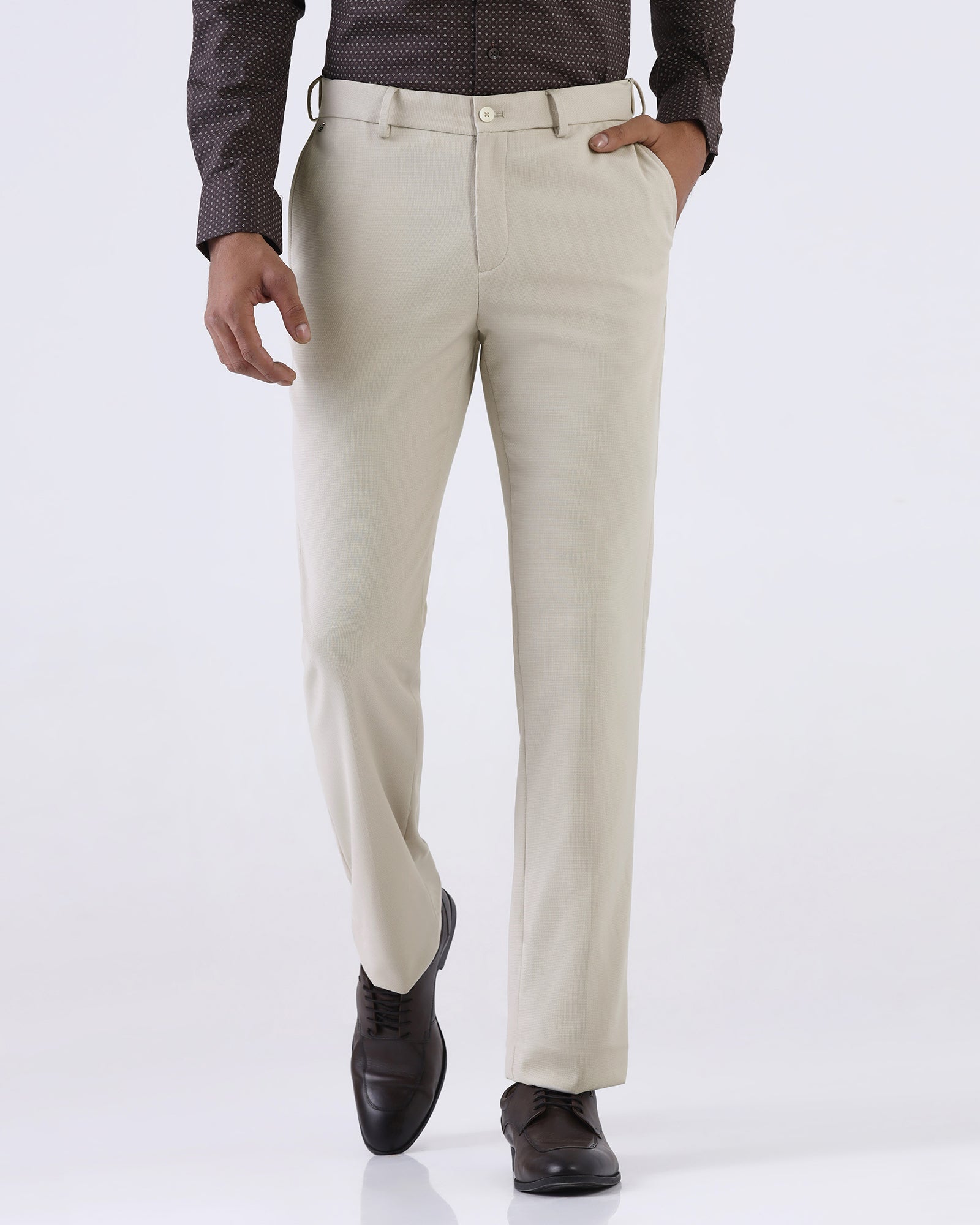 Beige Techno Waist Textured Trouser - Billy
