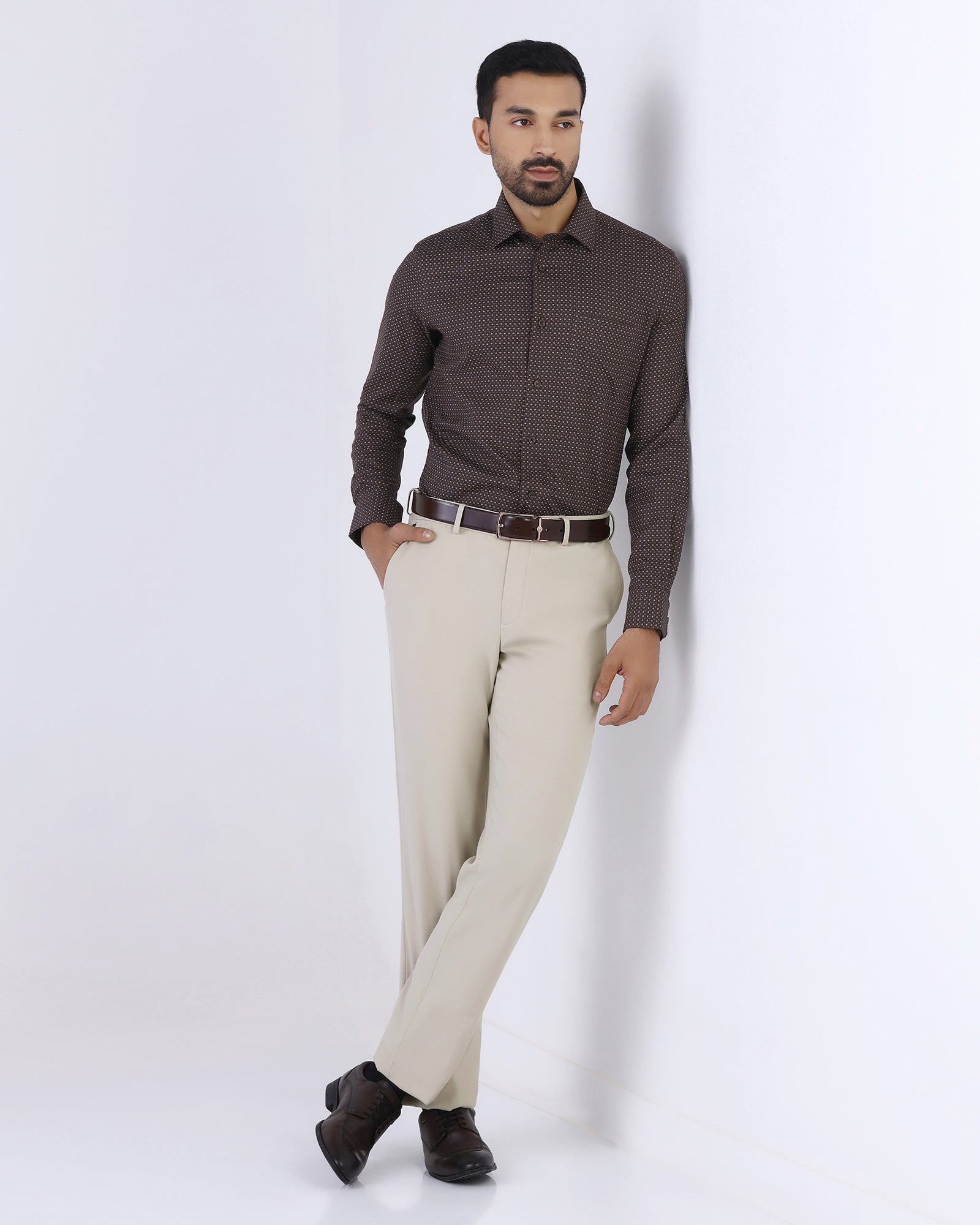 Beige Techno Waist Textured Trouser - Billy