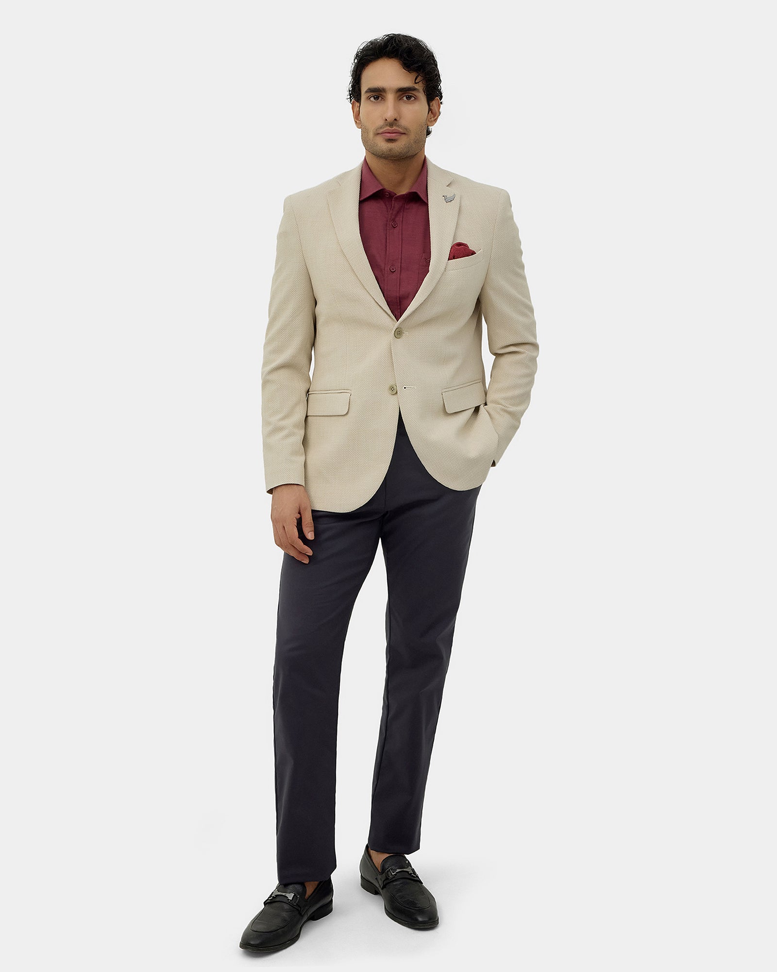 Beige Textured Blazer - Lucan