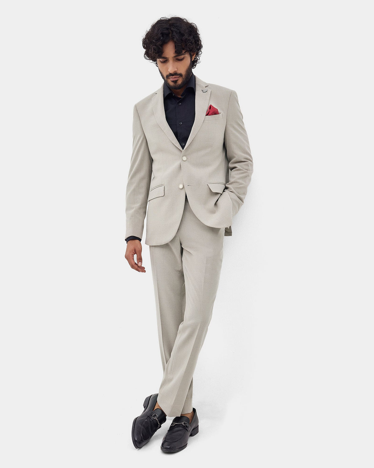 Beige Two Piece Check Suit - Zexter