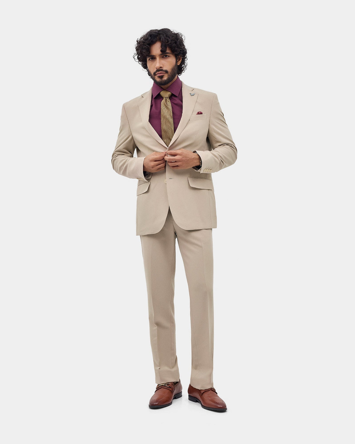 Beige Two Piece Textured Suit - Langston