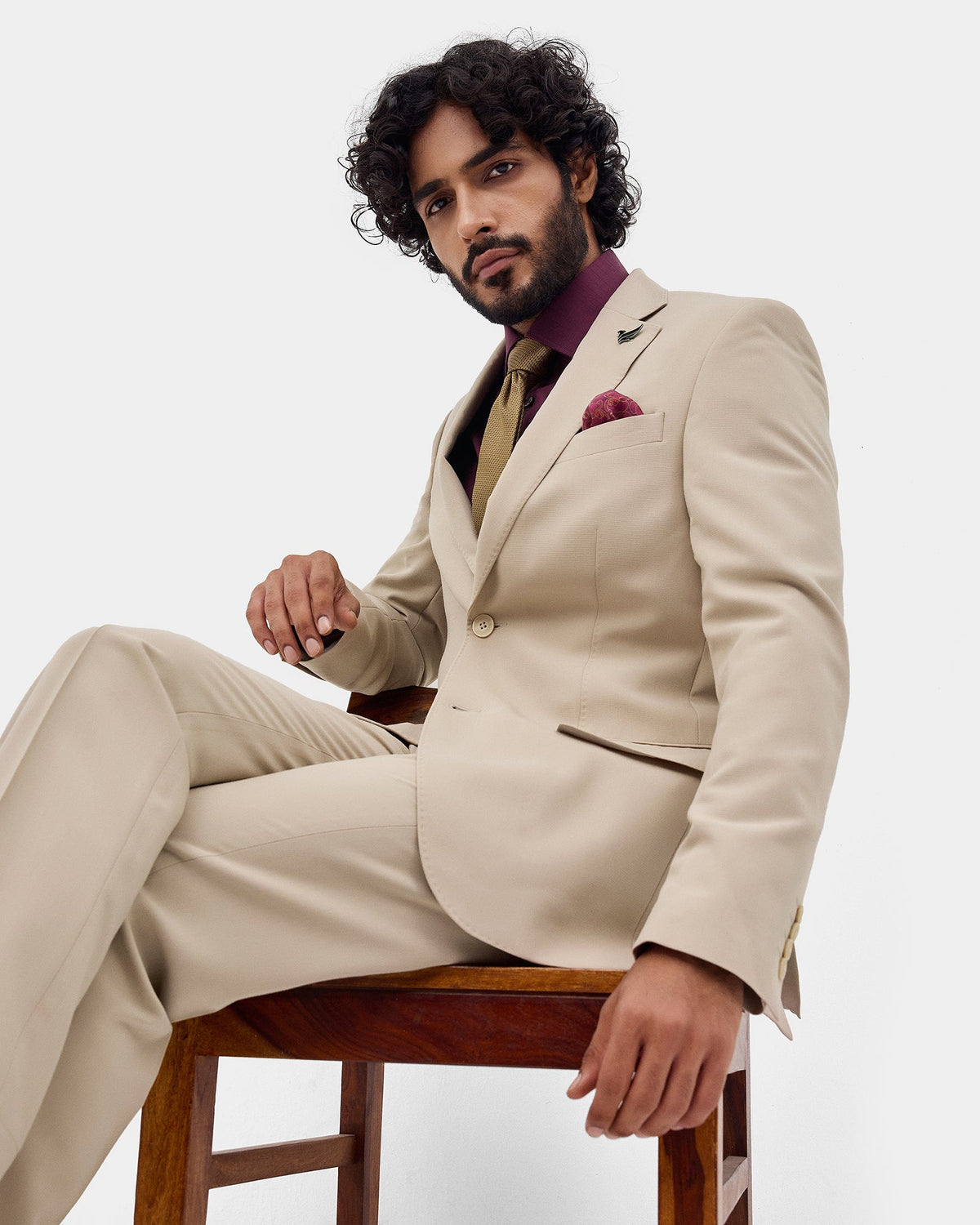 Beige Two Piece Textured Suit - Langston