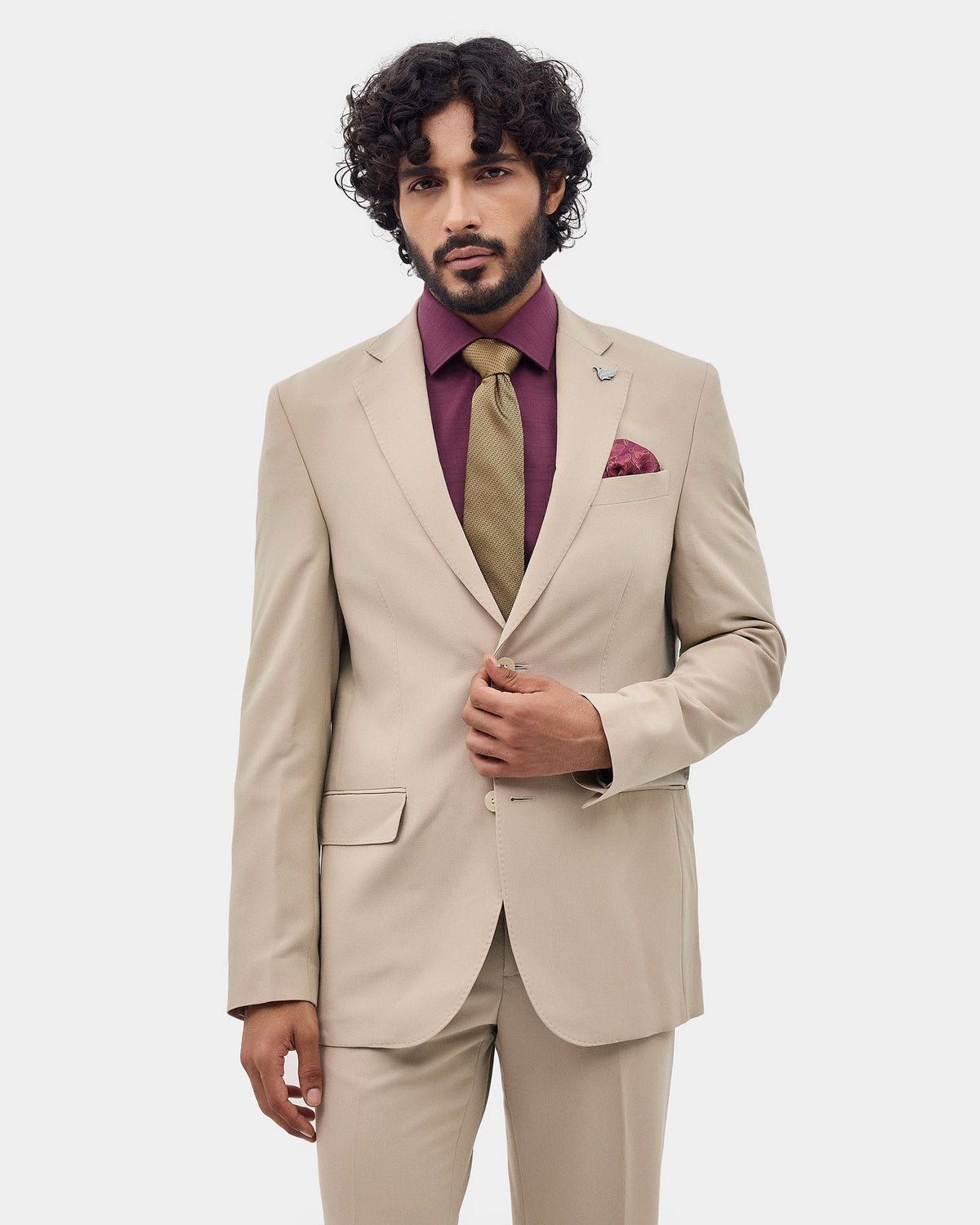 Beige Two Piece Textured Suit - Langston