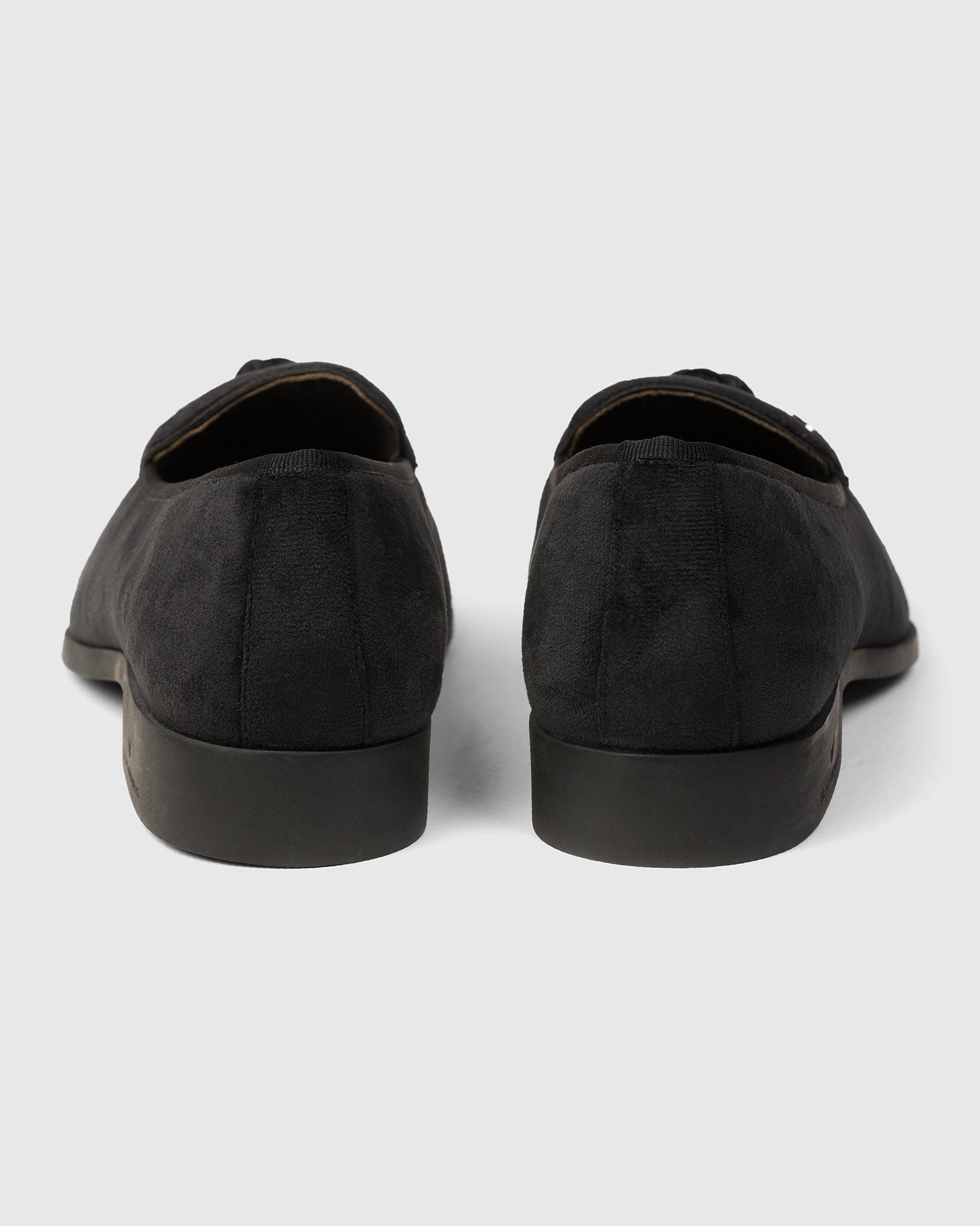 Velvet Black Textured Slip On Shoes - Mrinal - Blackberrys