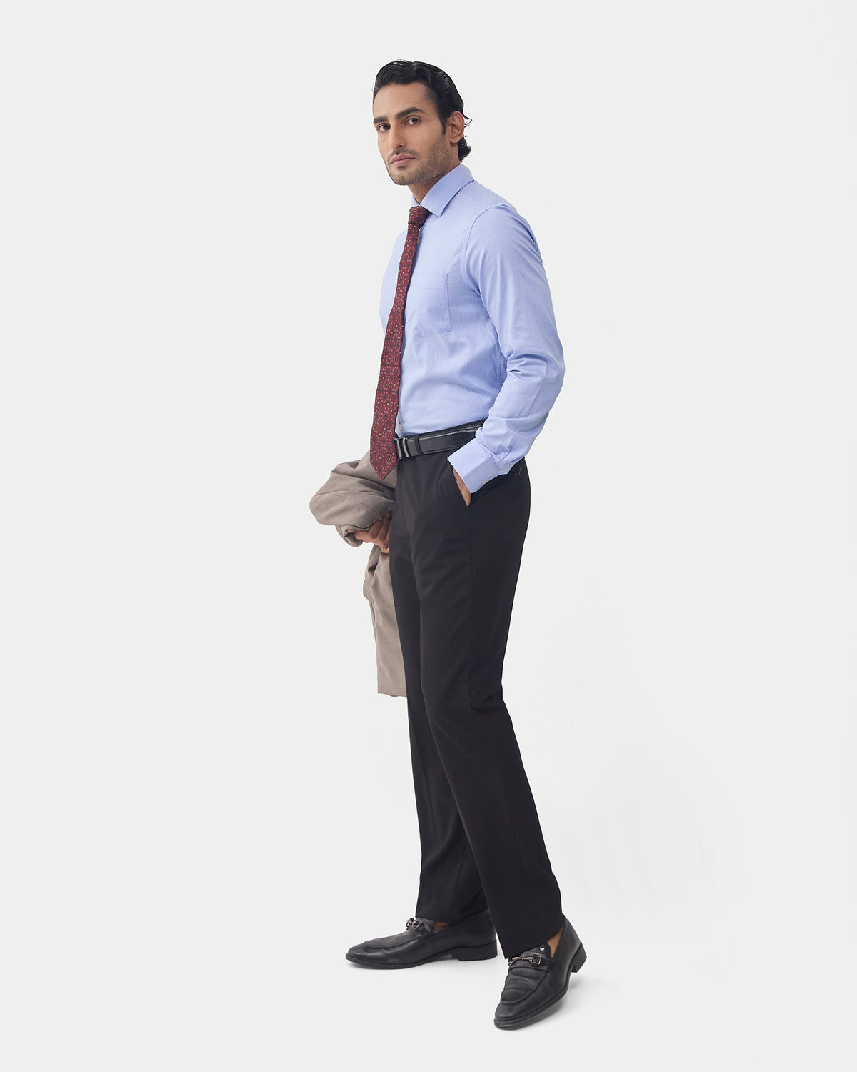 Black Solid Trouser - Claret
