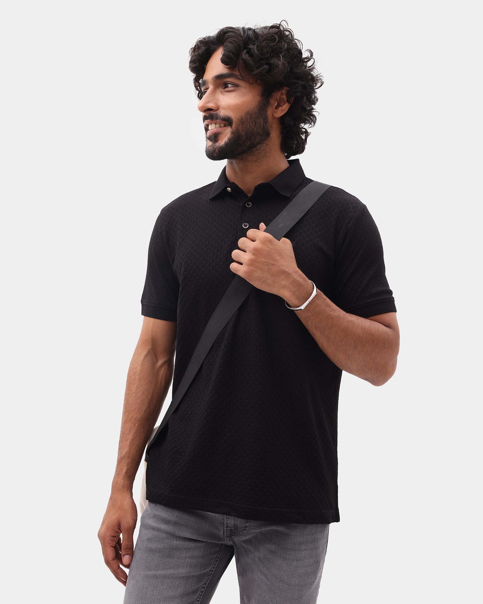 Black Luxe Textured Polo - Delta