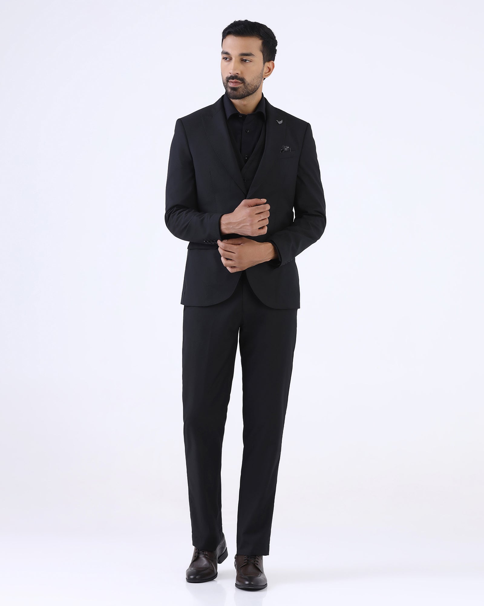 Black Three Piece Textured Suit - Atoll