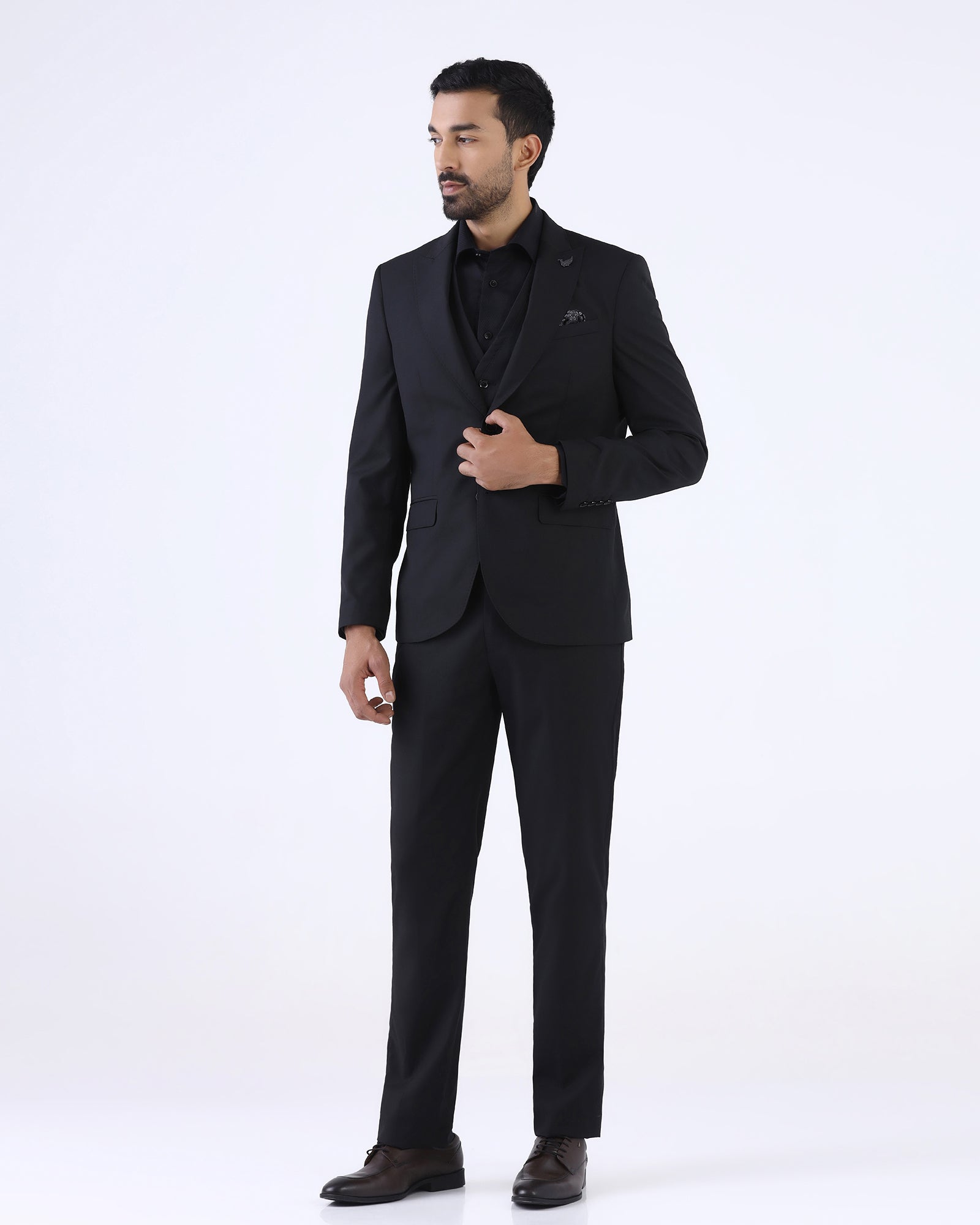 Black Three Piece Textured Suit - Atoll