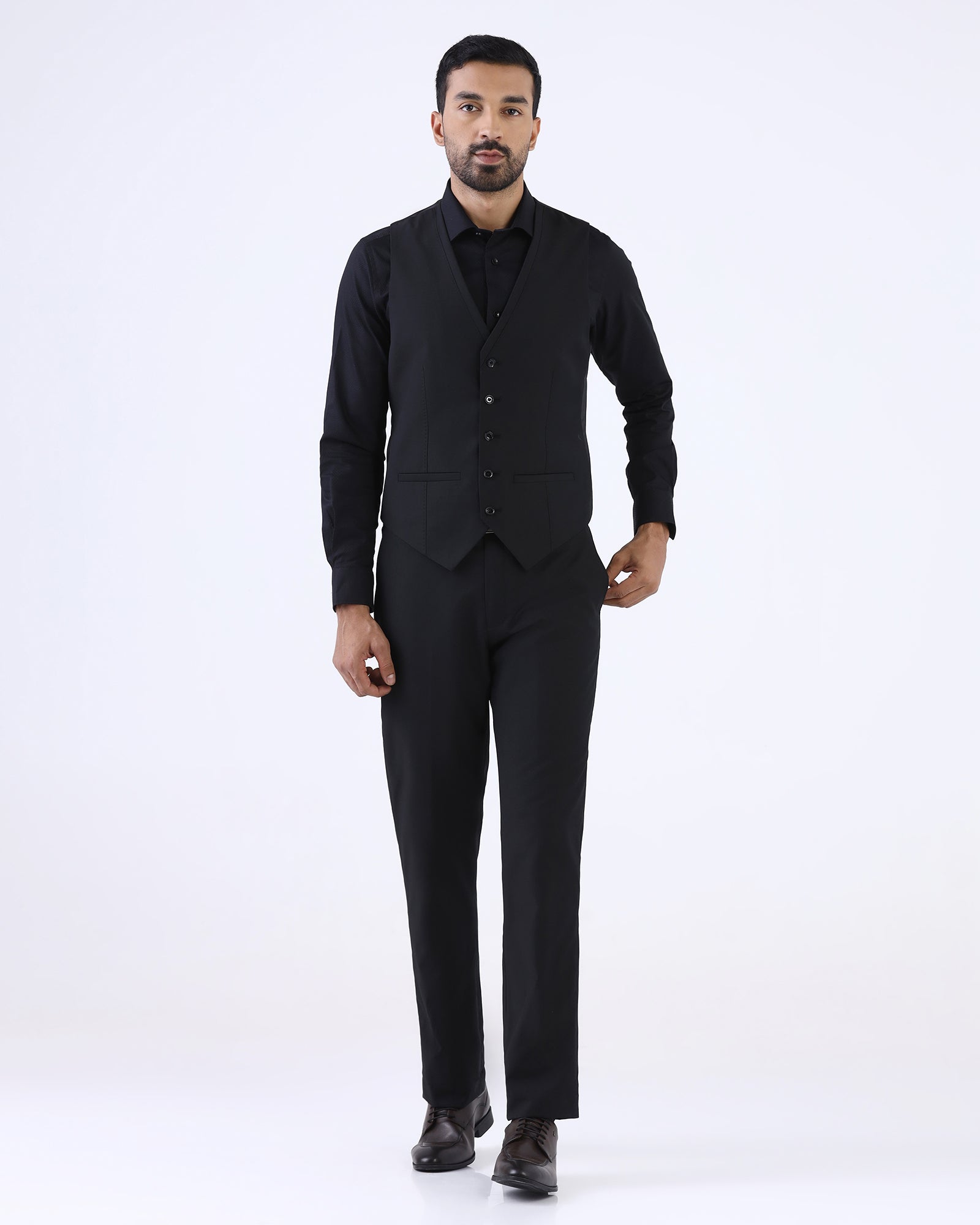 Black Three Piece Textured Suit - Atoll