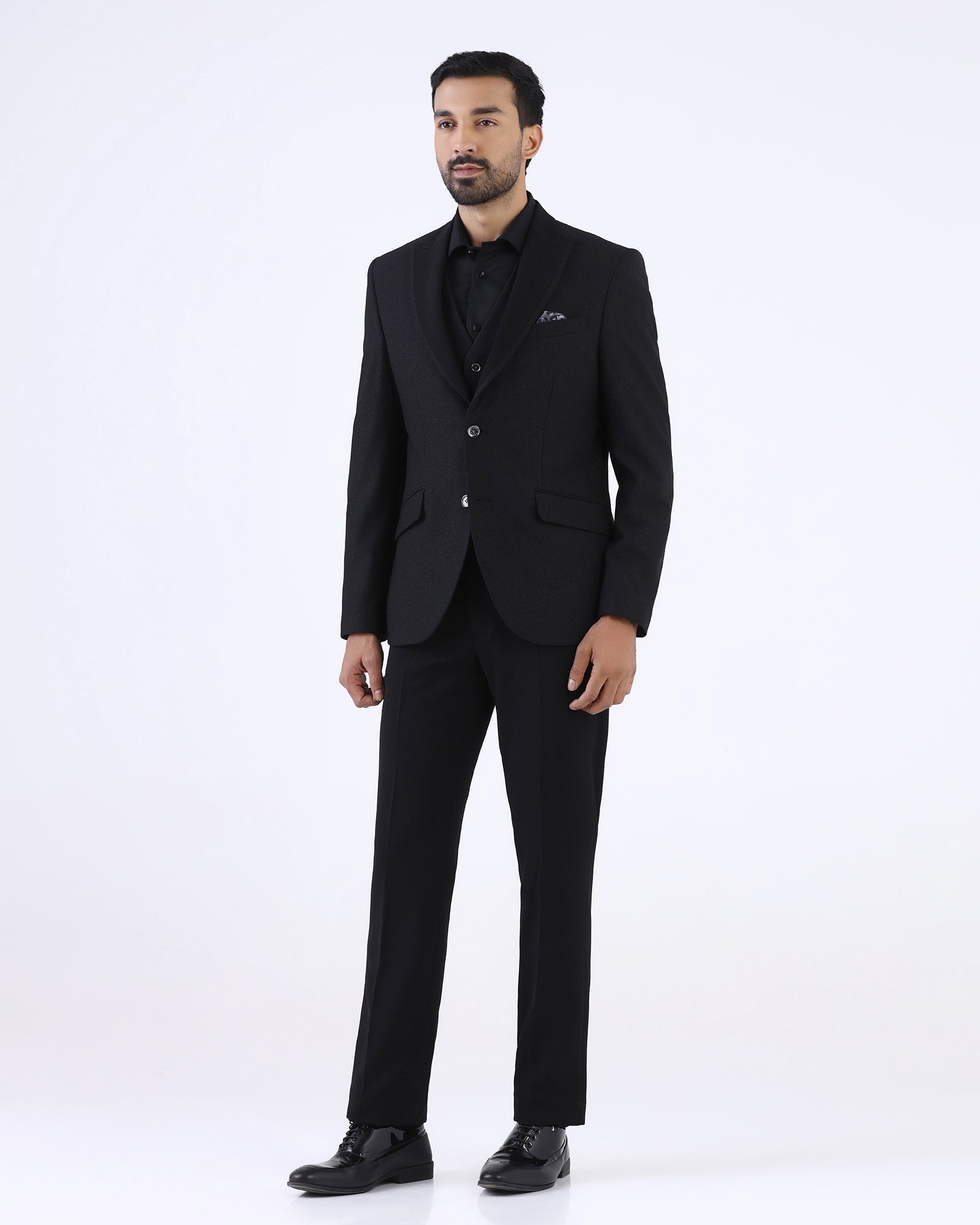 Black Three Piece Textured Suit - Ultrex