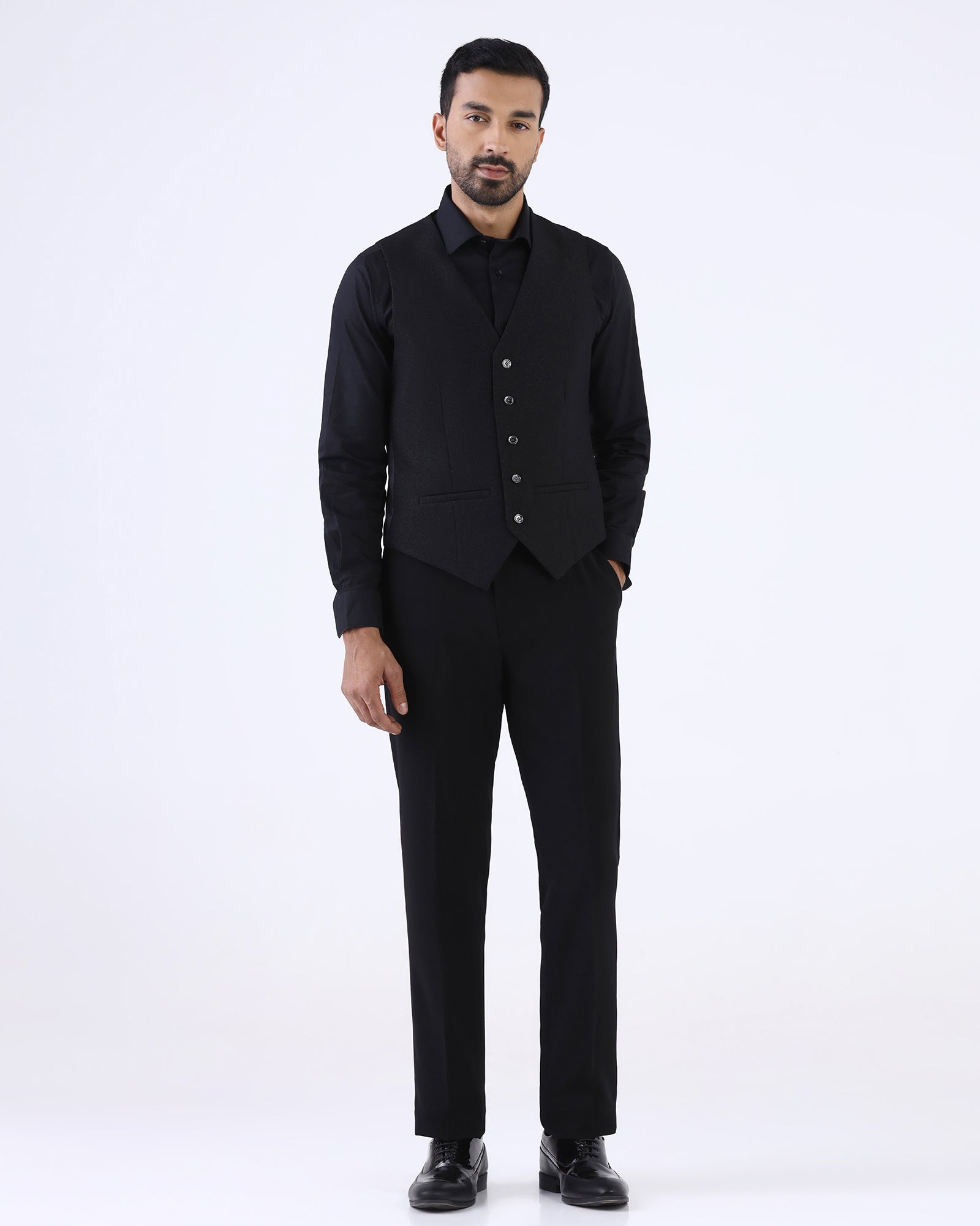 Black Three Piece Textured Suit - Ultrex