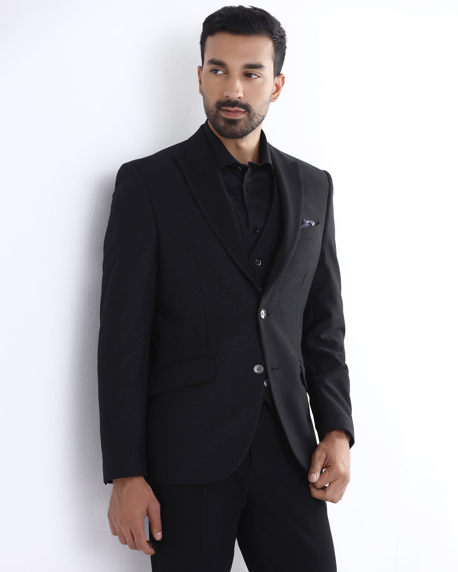 Black Three Piece Textured Suit - Ultrex