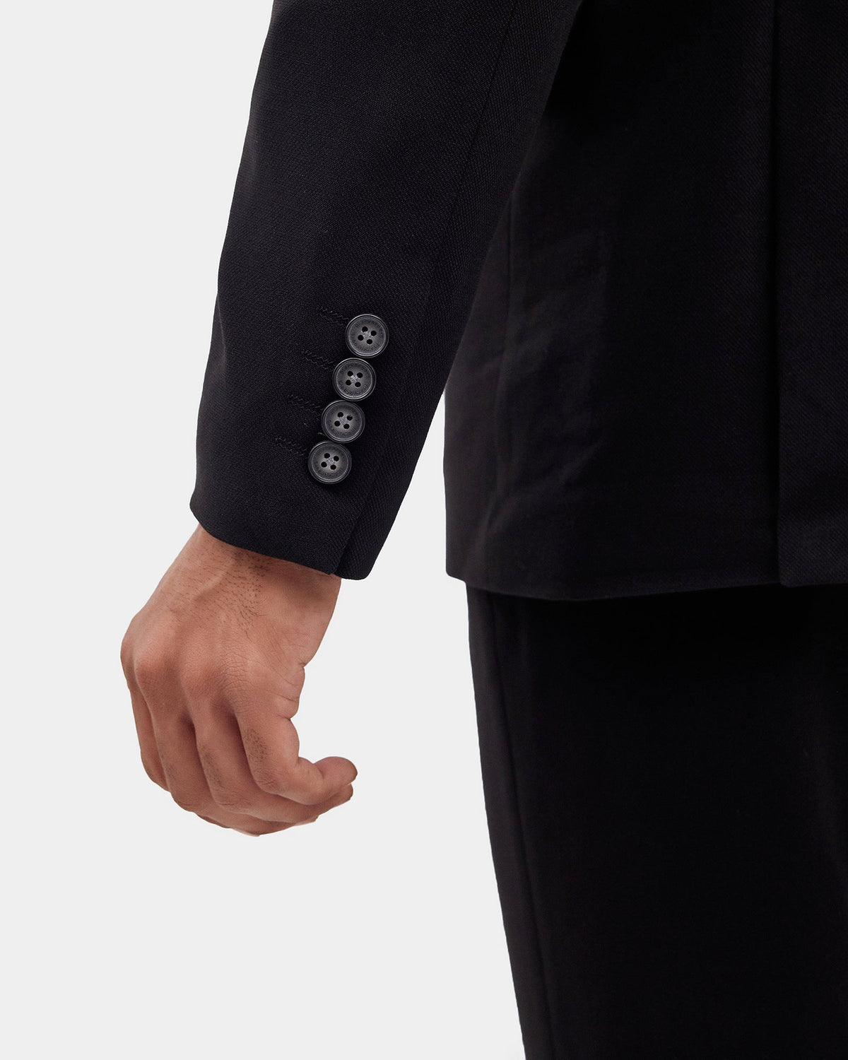 Black Two Piece Double Breasted Textured Suit - Lemok