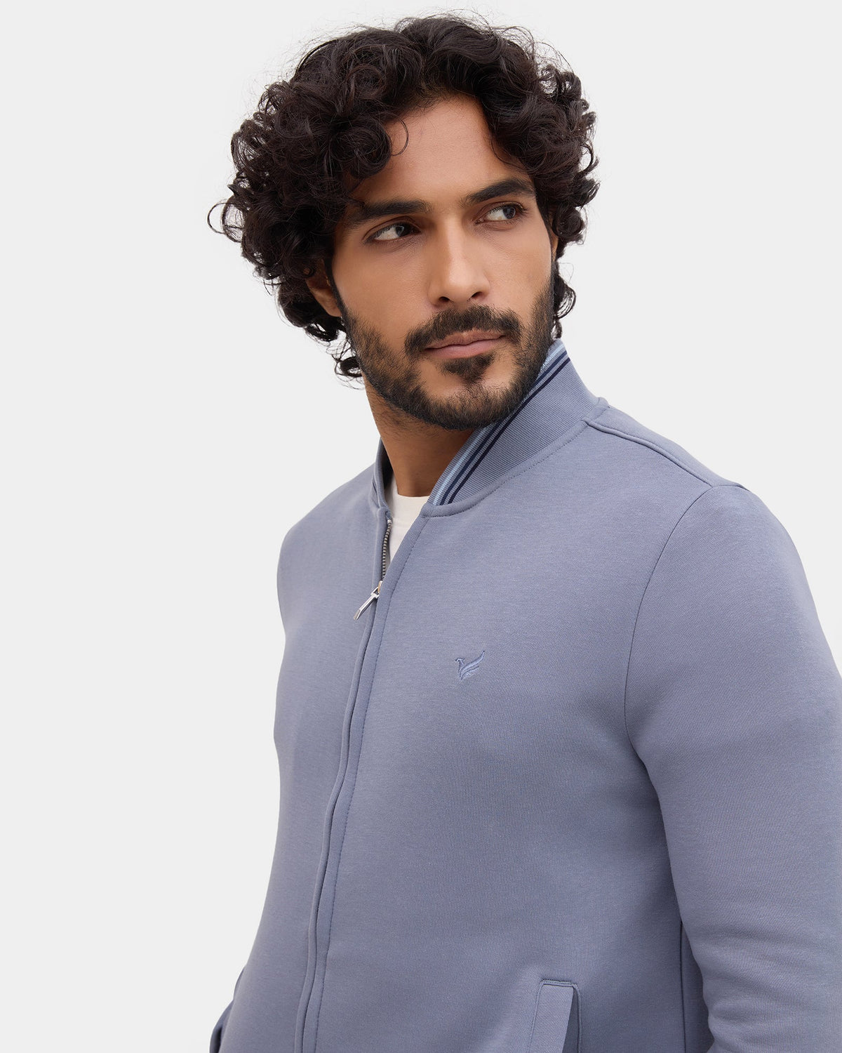 Blue Bomber Neck Solid Sweatshirt - Morgo