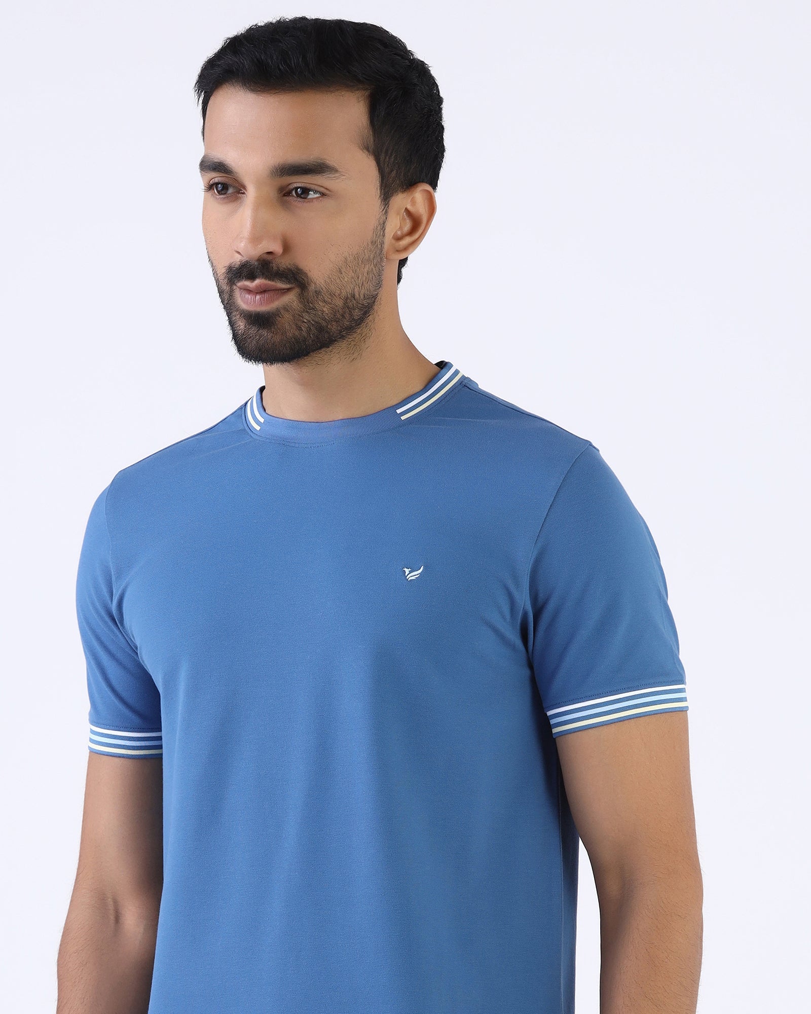 Blue Crew Neck Solid T-Shirt - Bellatrix