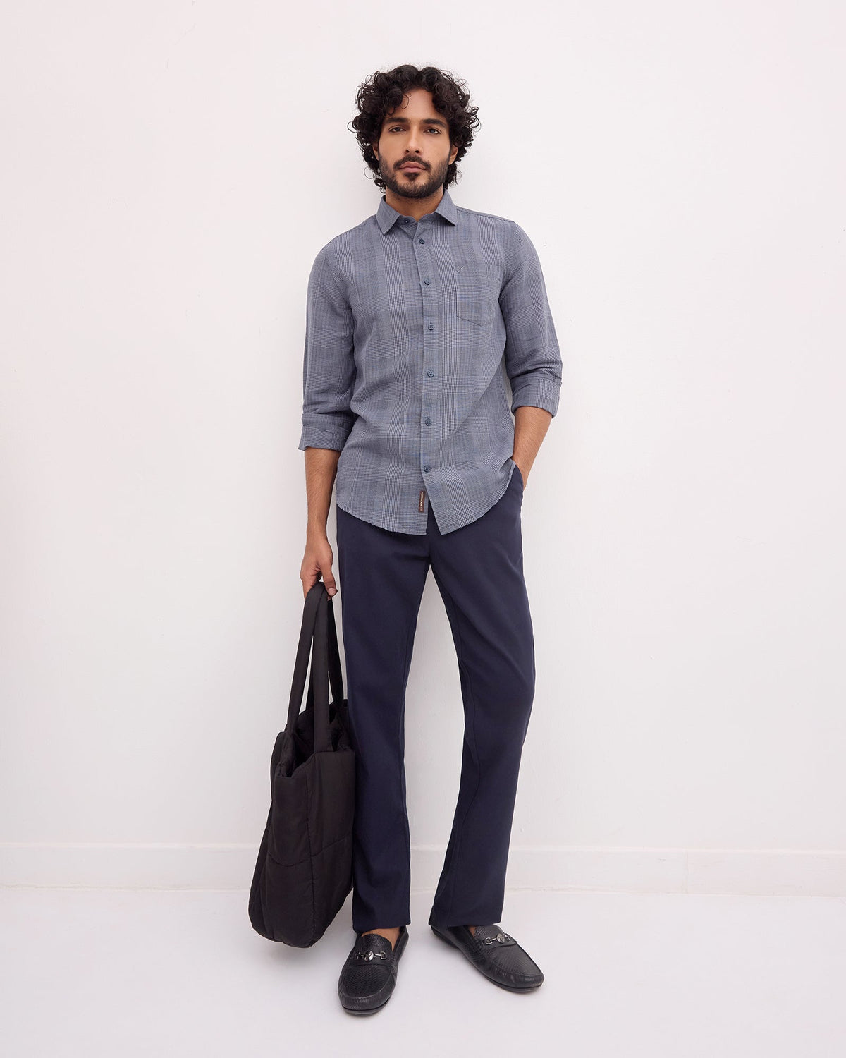 Blue Linen Check Shirt - Stor