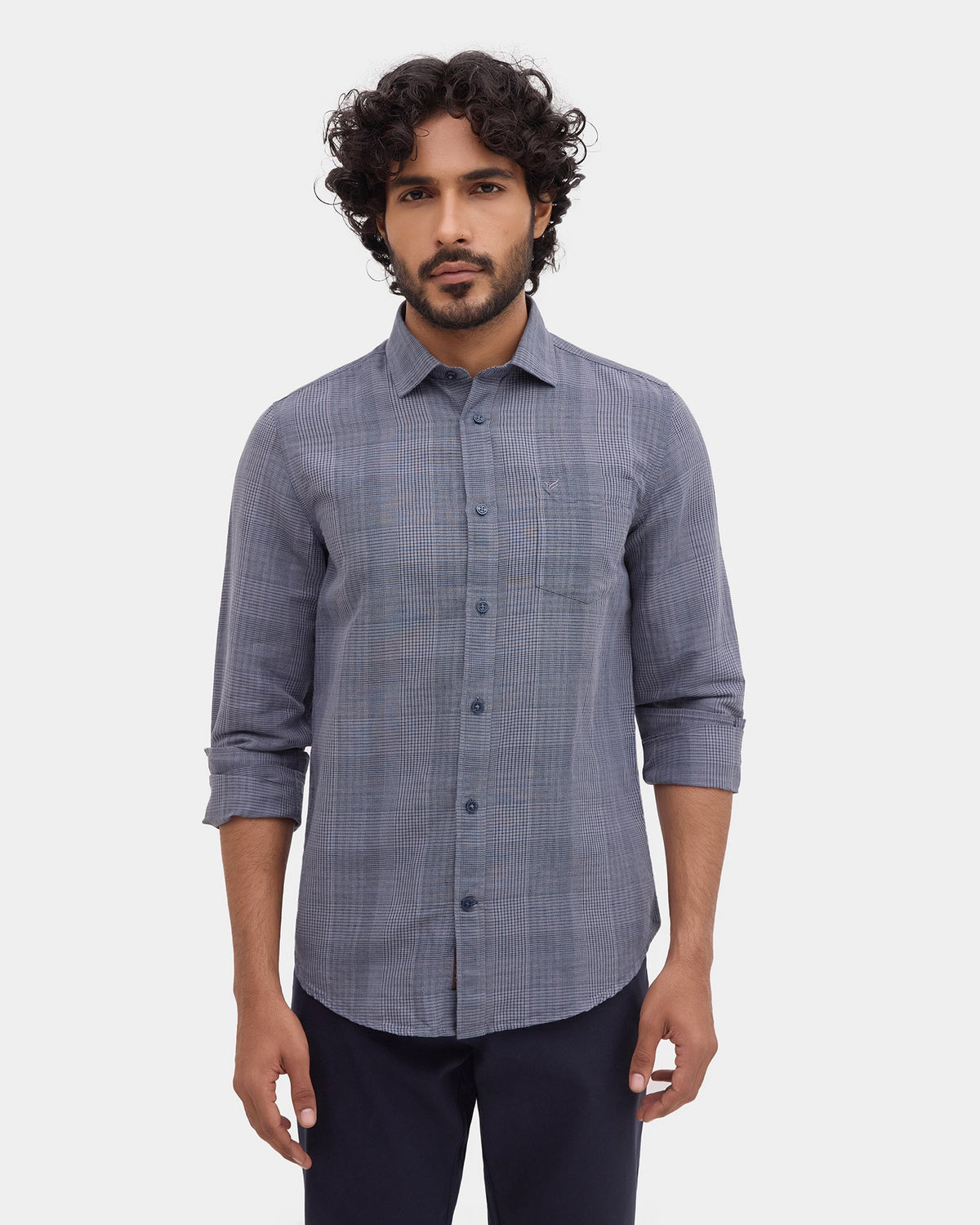 Blue Linen Check Shirt - Stor