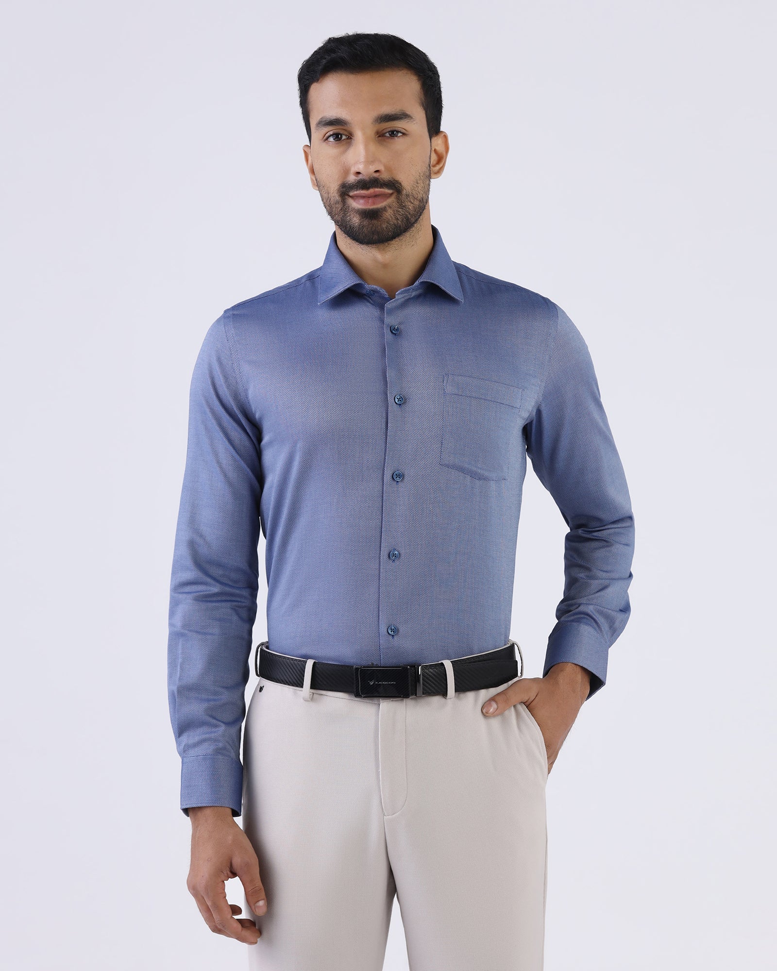 Blue Non Iron Textured Shirt - Ember
