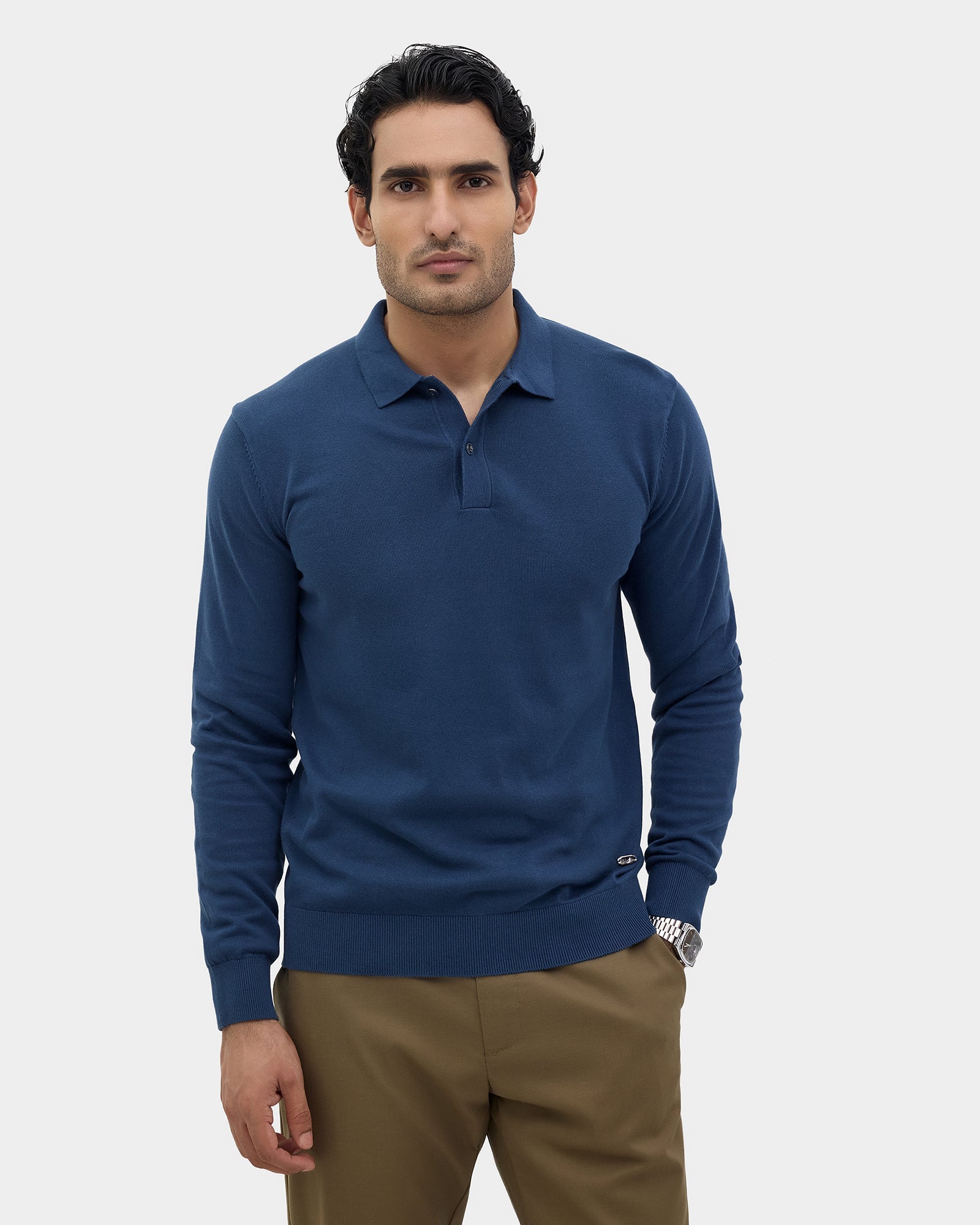 Blue Polo Neck Solid Sweater - Mushroom