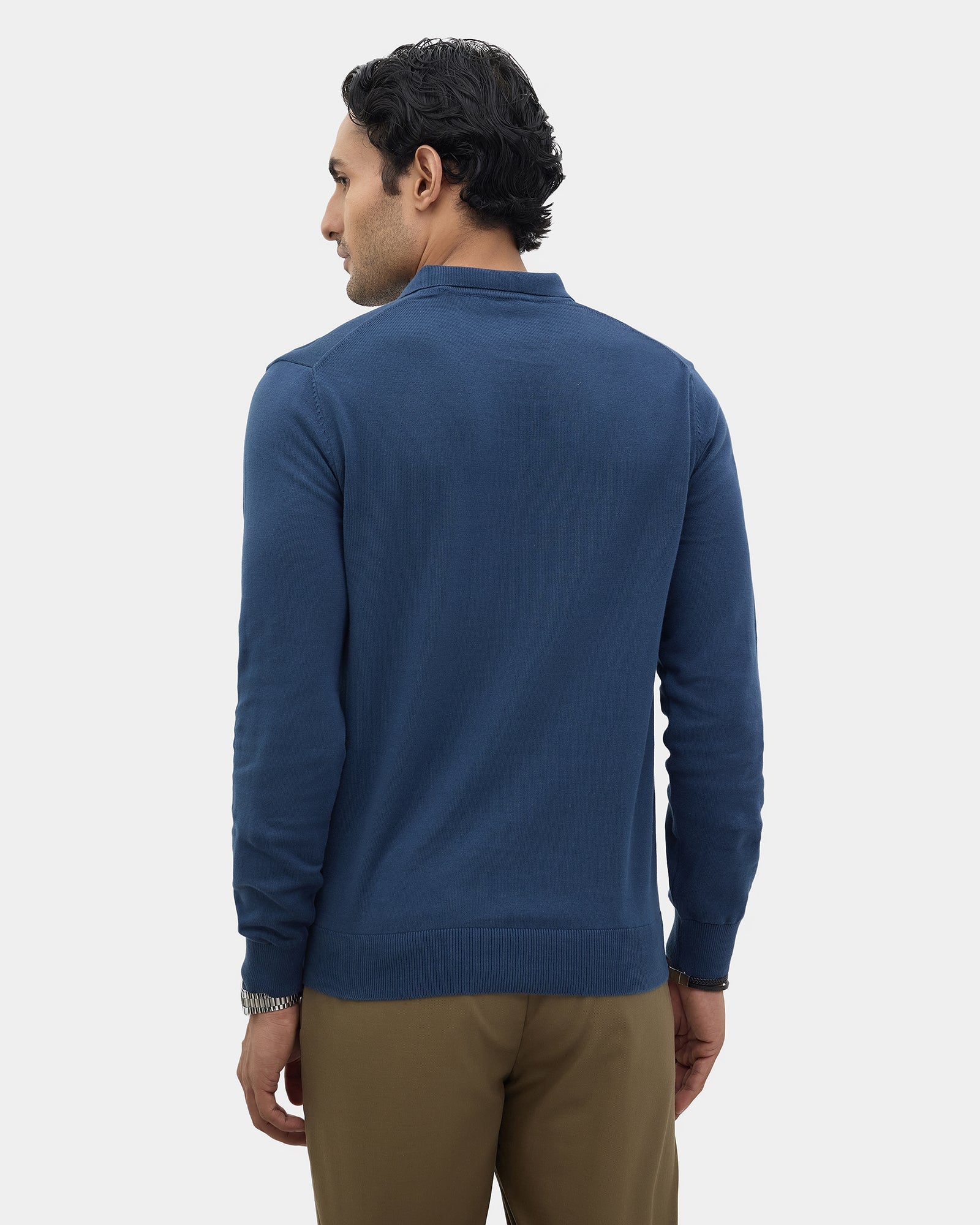 Blue Polo Neck Solid Sweater - Mushroom