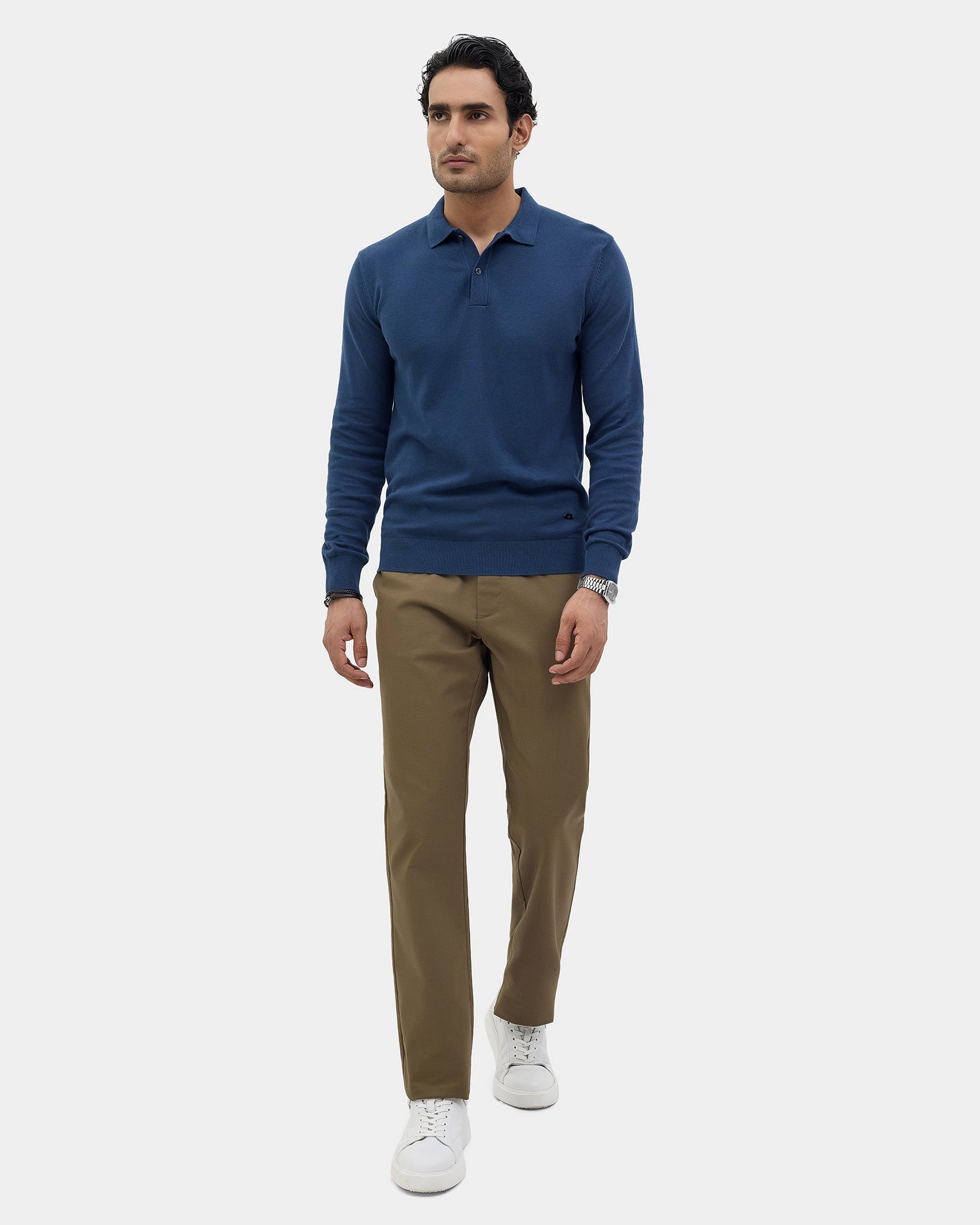 Blue Polo Neck Solid Sweater - Mushroom