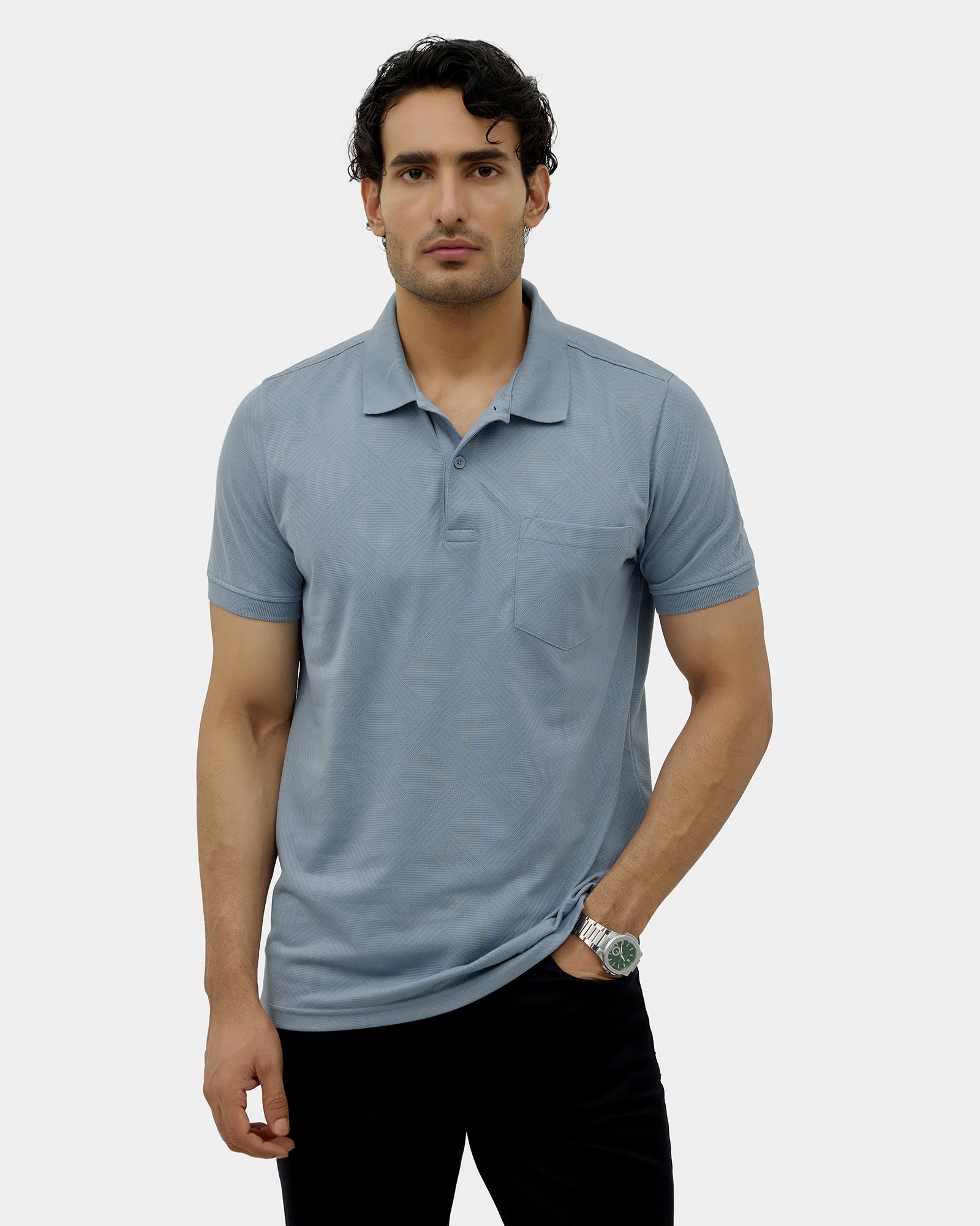 Blue Textured Polo - Lina