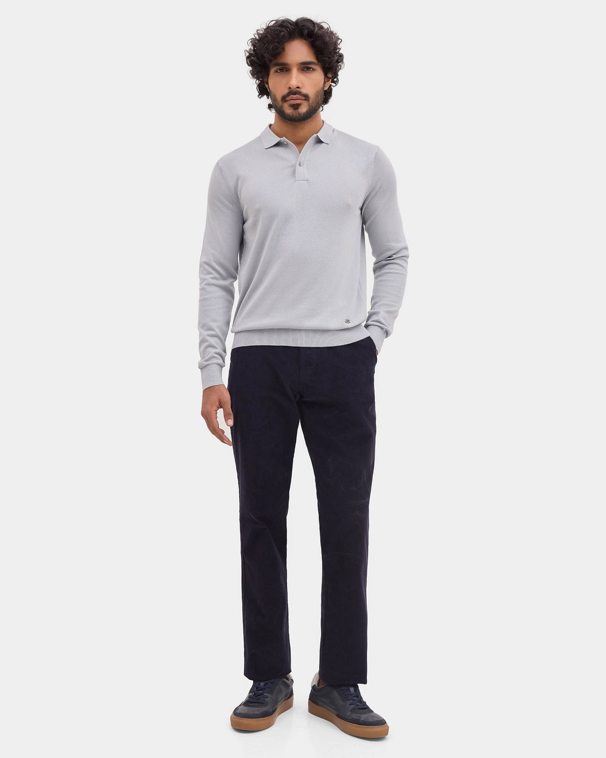 Bluish Grey Polo Neck Solid Sweater - Mushroom