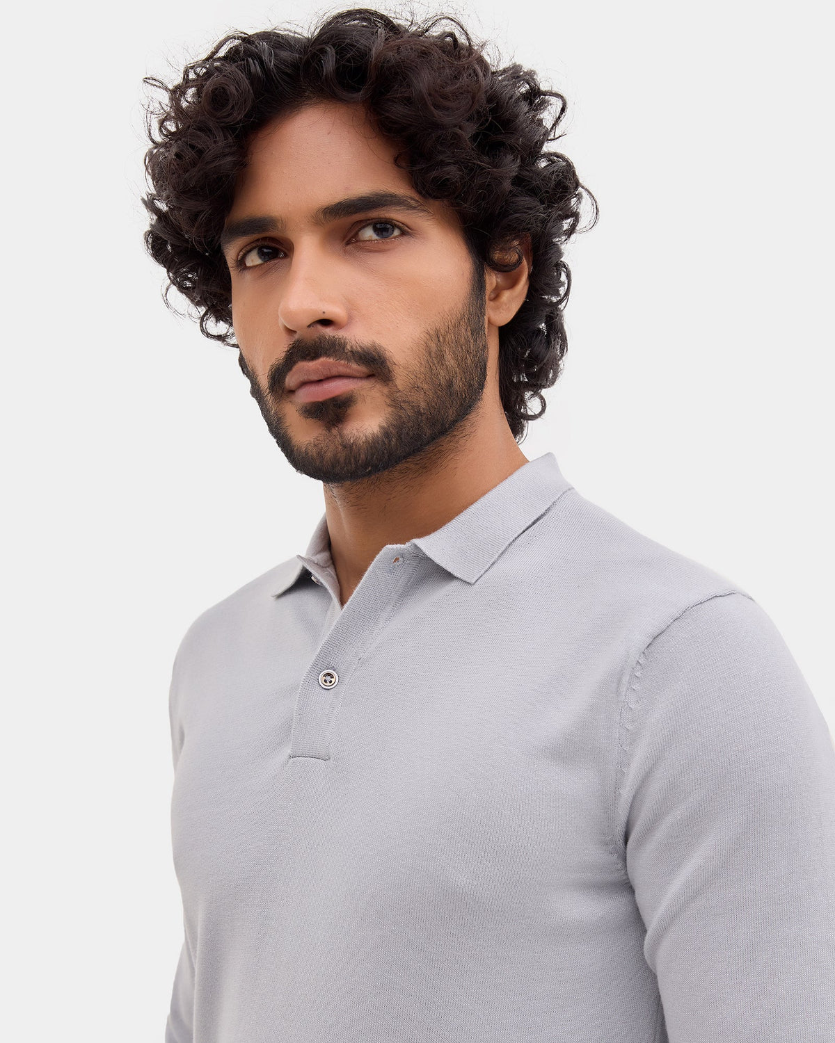 Bluish Grey Polo Neck Solid Sweater - Mushroom