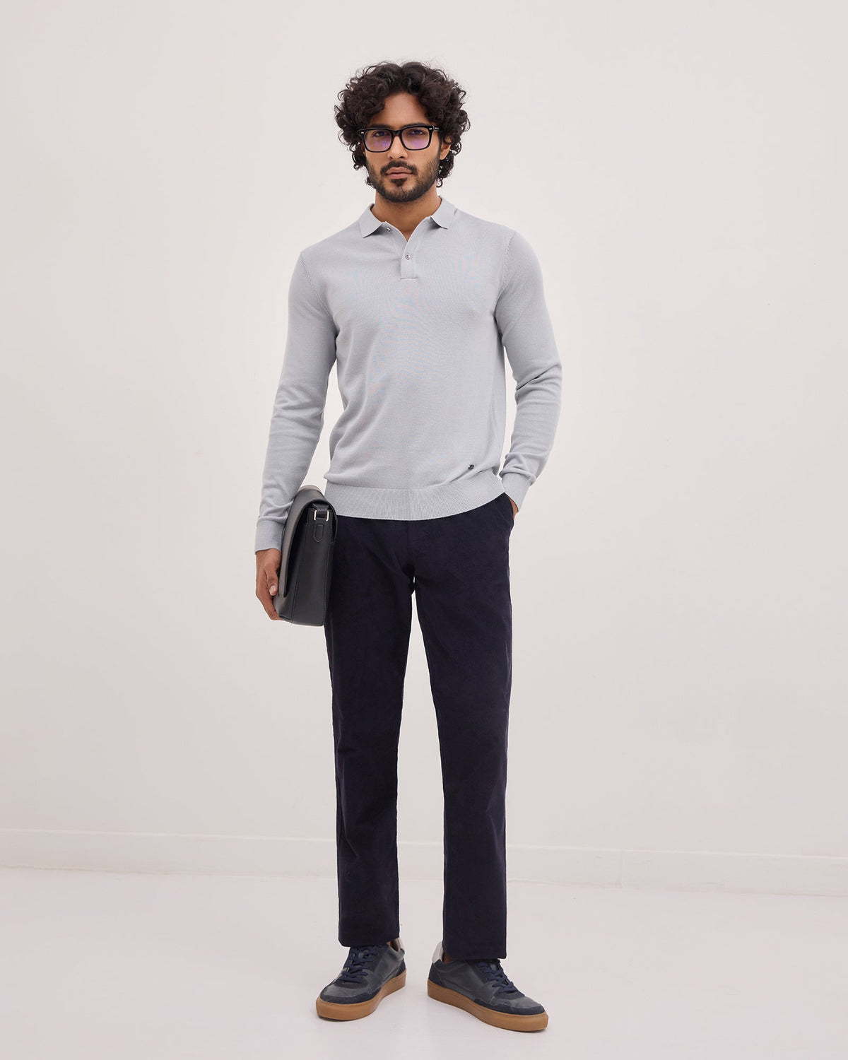Bluish Grey Polo Neck Solid Sweater - Mushroom