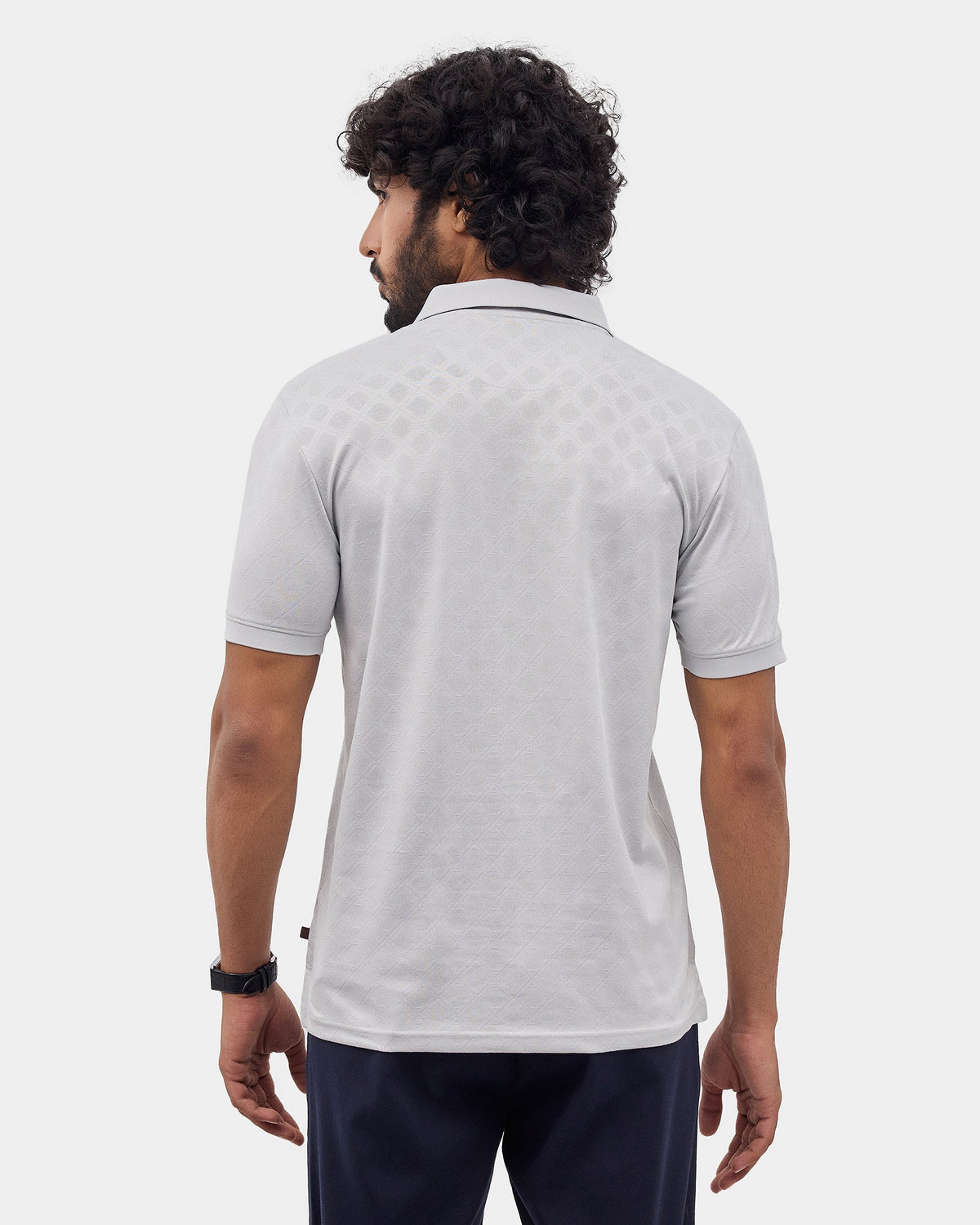 Bluish Grey Textured Polo - Cho