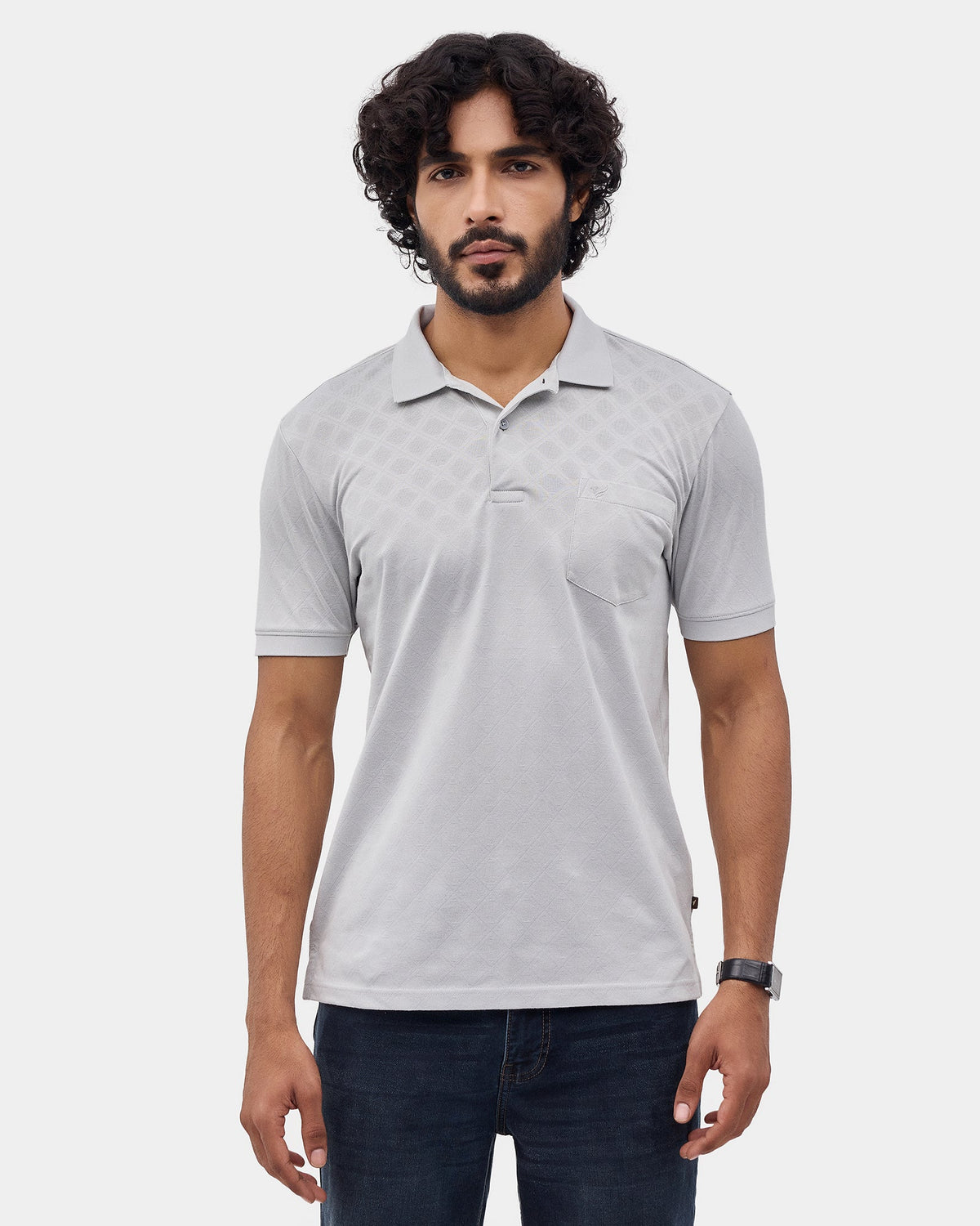 Bluish Grey Textured Polo - Cho