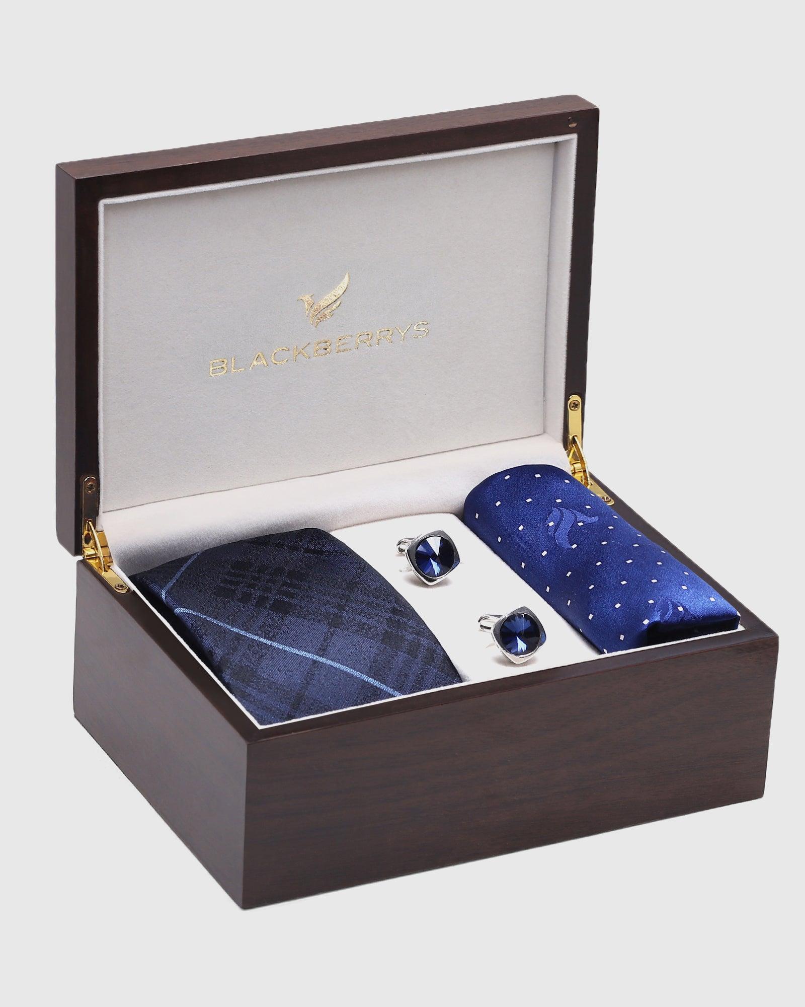 Boxed Combo Check Tie With Pocket Square And Cufflink (Seem) - Blackberrys