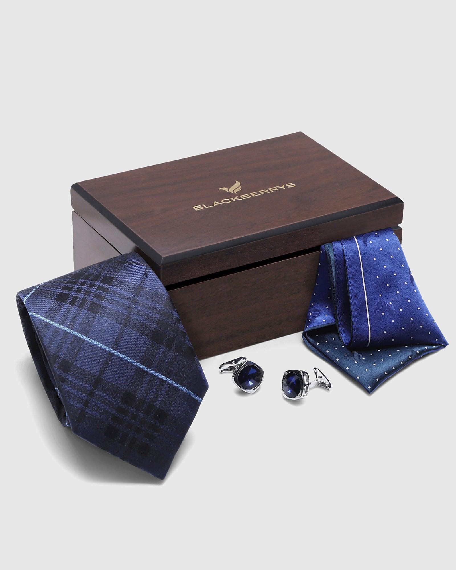 Boxed Combo Check Tie With Pocket Square And Cufflink (Seem) - Blackberrys