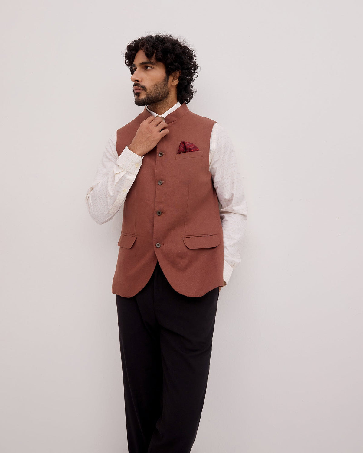 Brown Bandhgala Linen Solid Waistcoat - Morphy