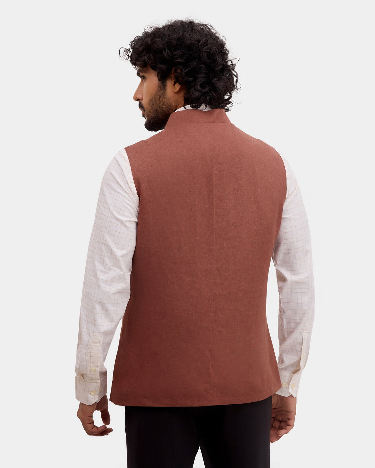 Brown Bandhgala Linen Solid Waistcoat - Morphy