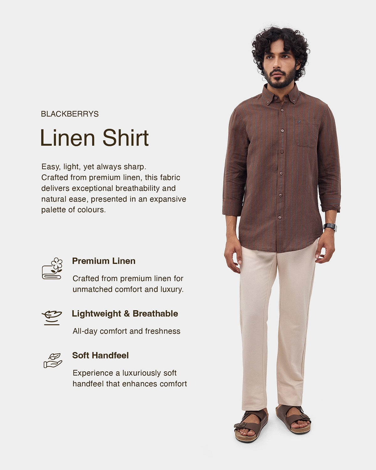Brown Linen Button Down Stripe Shirt - Proba